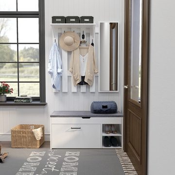 Mondeer Garderoben-Set (2-St), Garderobe mit Schuhbank, Garderobenpaneel mit Spiegel und 5 Haken