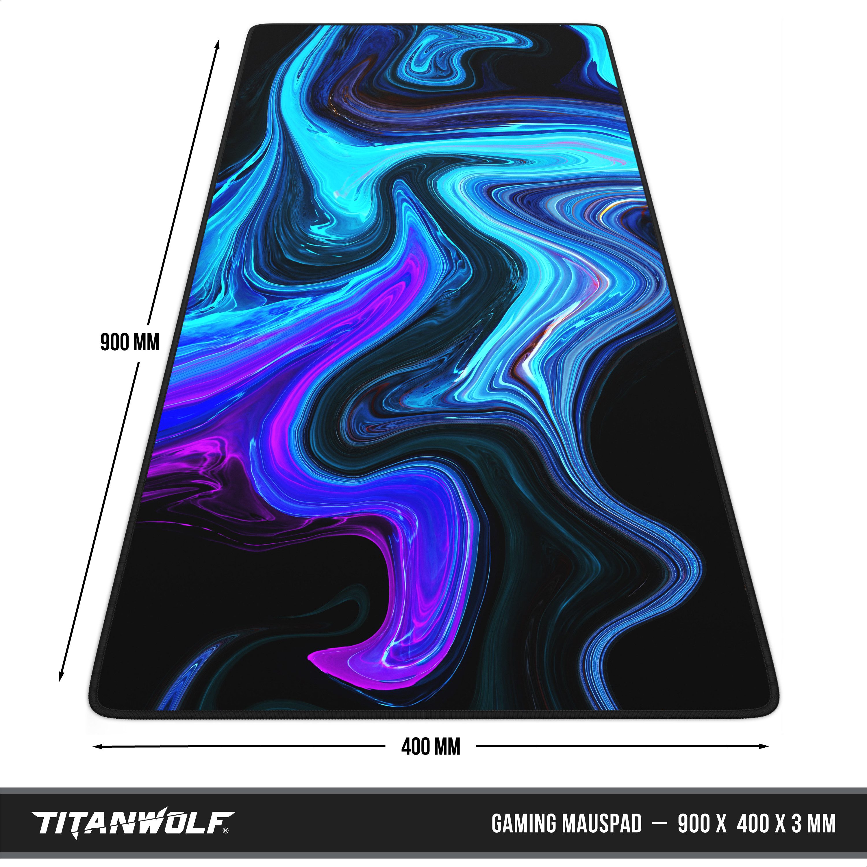 Titanwolf Gaming Mauspad XXL Speed Mousepad 900 x 400 x 3 mm, Schreibtischauflage, abwaschbar, rutschfeste Rückseite, Geschwindigkeit & Präzision, Blue Liquid