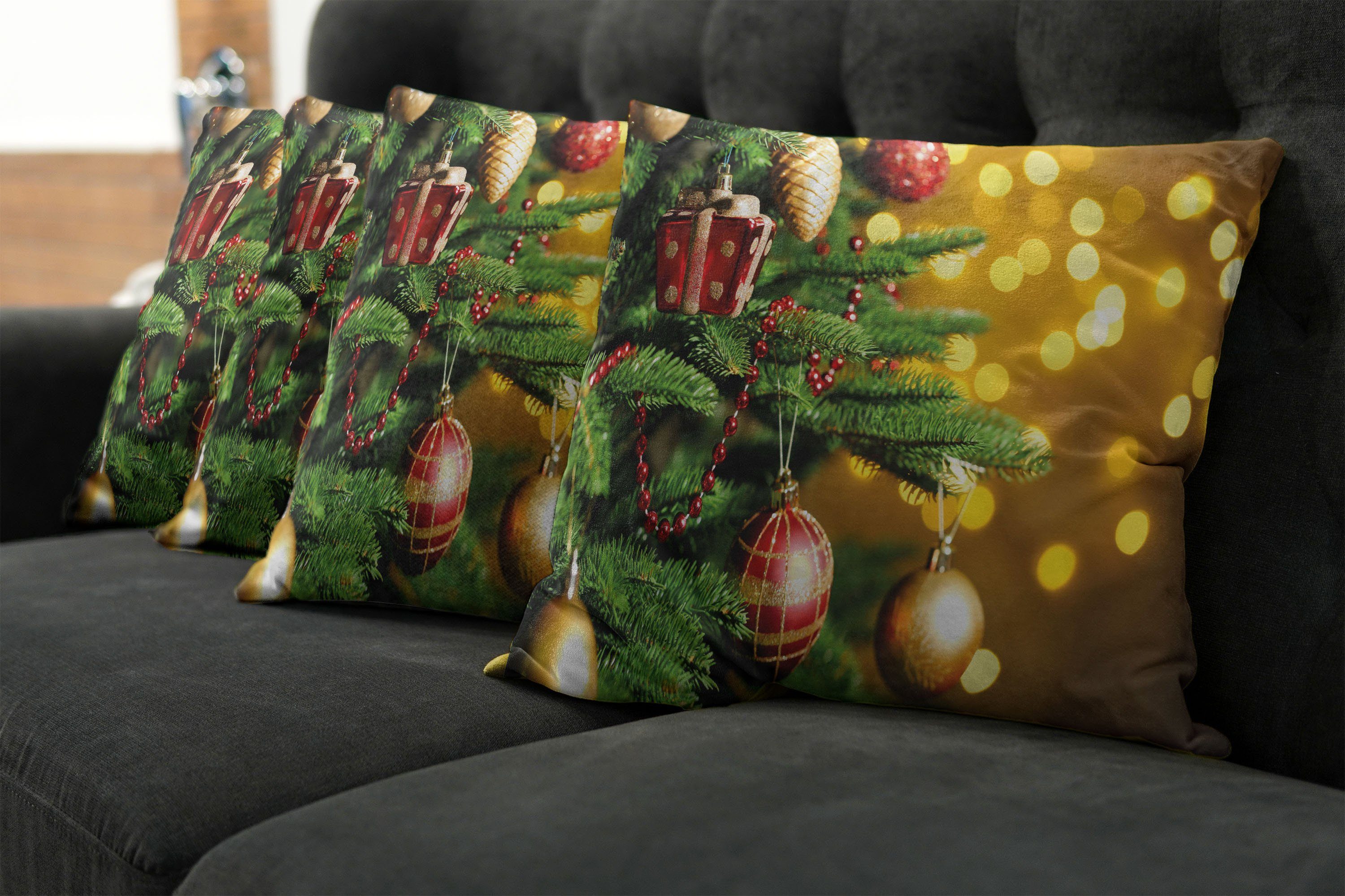 Doppelseitiger Close up Digitaldruck, Stück), Weihnachten Kissenbezüge Abakuhaus Baum Unschärfe Modern Accent (4