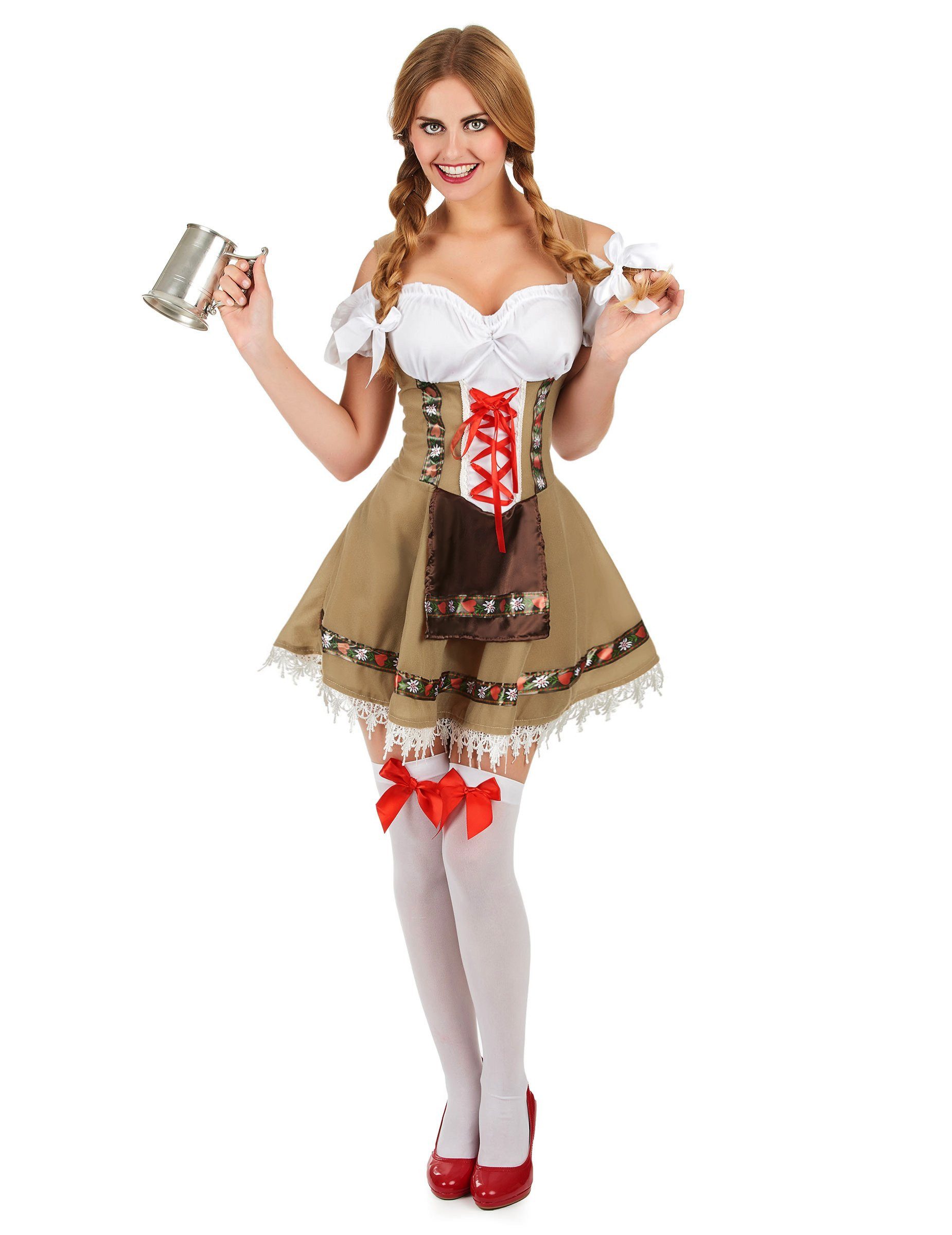 JADEO Partyanzug Dirndl Kostüm für Damen Trachtenkleid beige-bunt günstig online kaufen