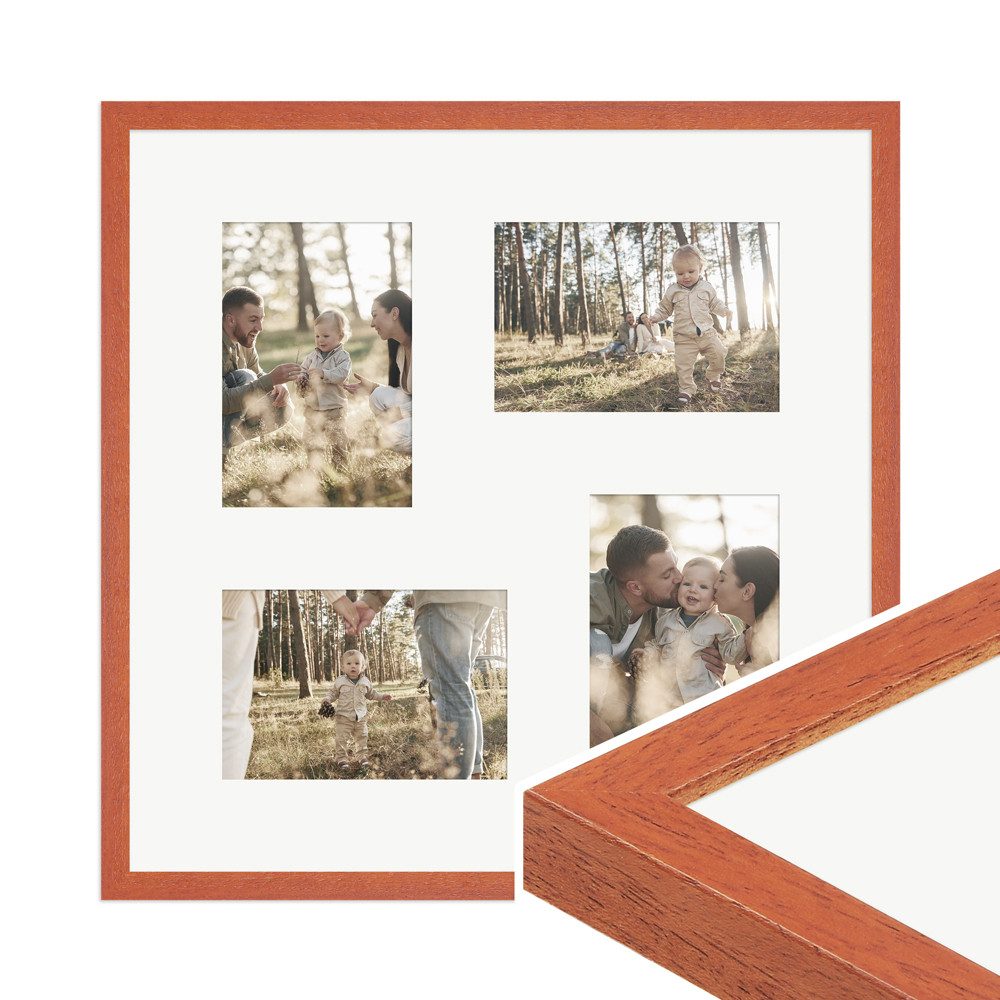 WANDStyle Galerierahmen G950 40x40 cm, für 4 Bilder, im Format 10x15 cm, aus Massivholz in der Farbe Kirschbaum
