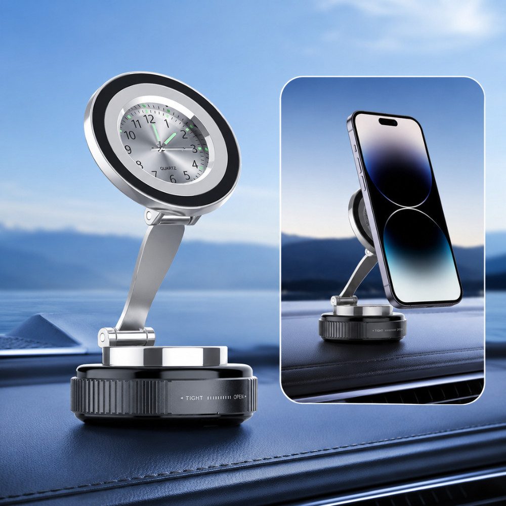 NEXGEN LUXUS HANDY-ZUBEHÖR Smartphone-Halterung Handyhalterung Auto Magnet KFZ Smartphone Halterung mit Uhr 360 NEU, (Magnetischer Halt, edle Uhr & 360° Premium-Komfort)