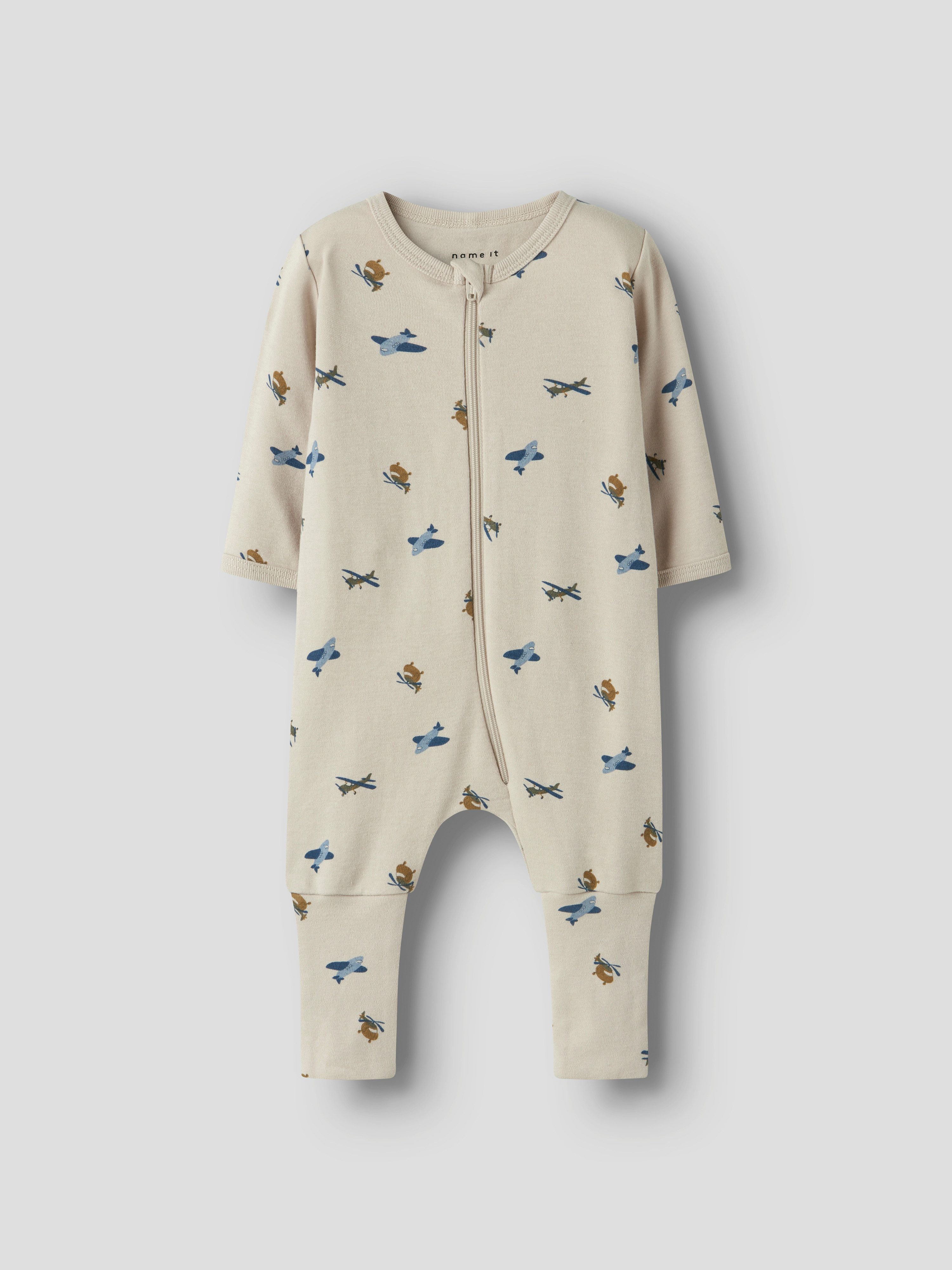 Name It Schlafanzug NBMNIGHTSUIT ZIP FF AIRPLANE NOOS aus Baumwolle, bequeme Passform, mit Reißverschluss und Kinnschutz