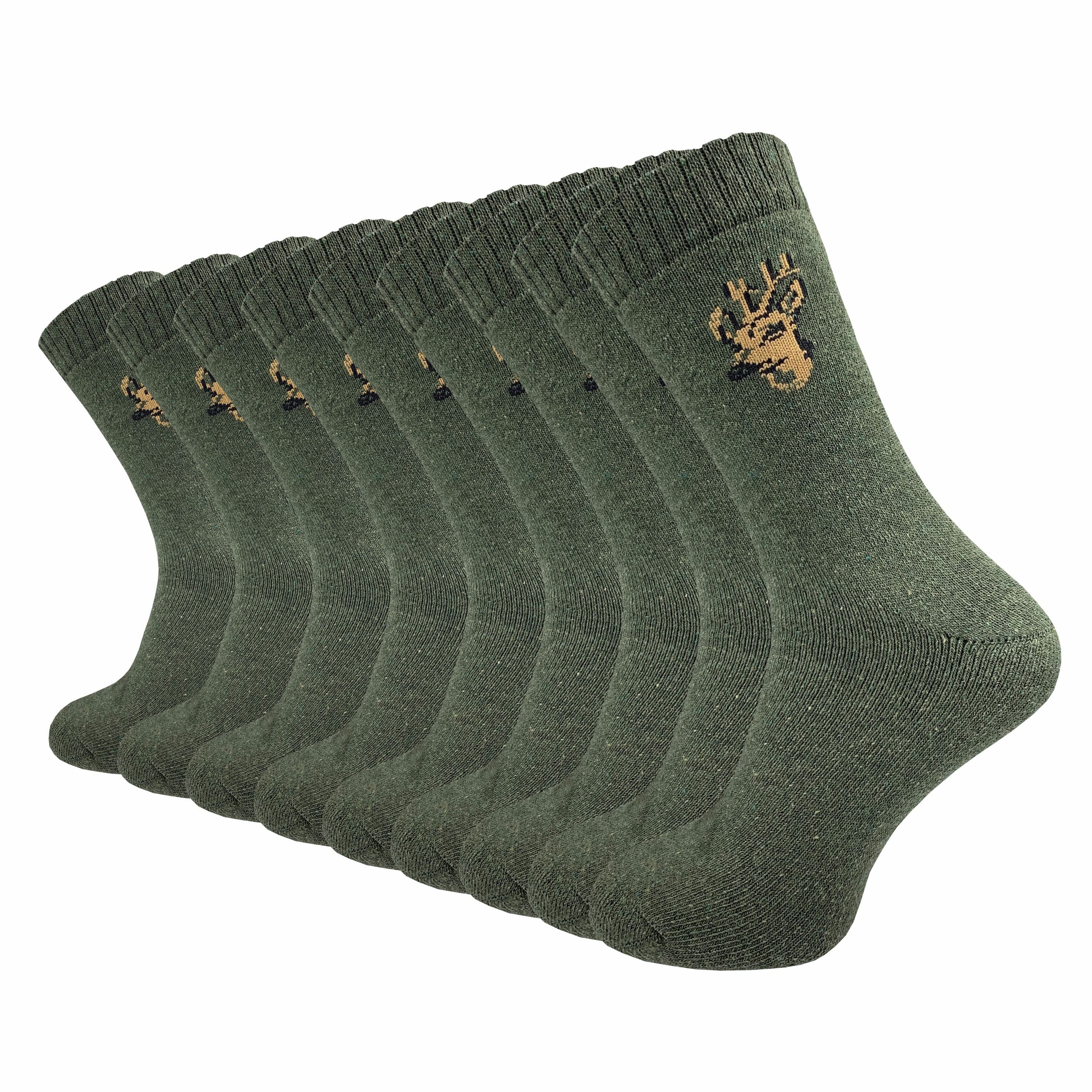 GAWILO Freizeitsocken für Herren - warme Socken für Jäger - Armysocken uni & mit Jagdmotiv (9 Paar) mit gepolsterter Frotteesohle, verfügbar in grün, grau & schwarz