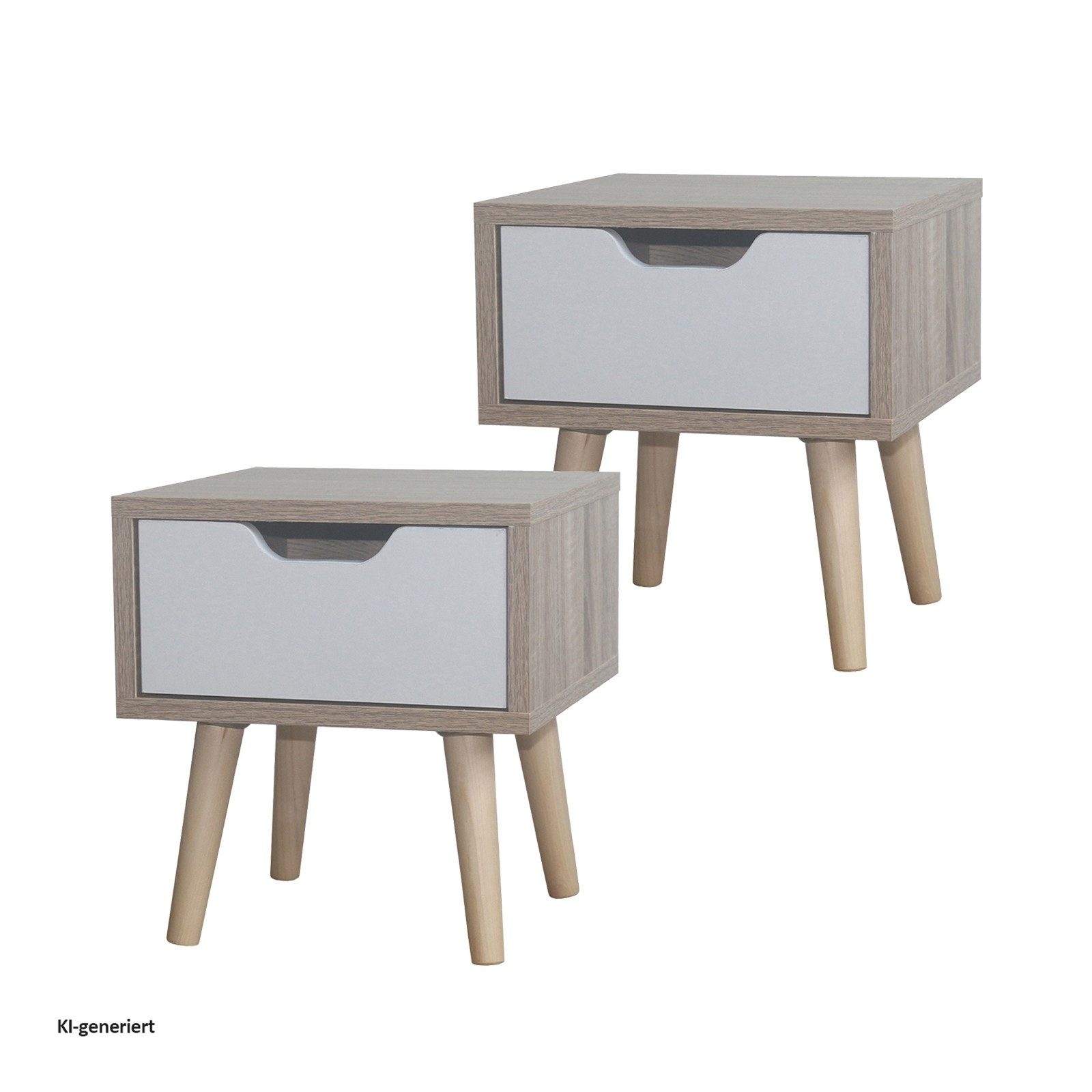HTI-Living Nachttisch Nachttisch 1 Schublade 2er-Set Thekla Sonoma Weiß (Set, 2-St., 2 Nachttische), Beistelltisch Kommode