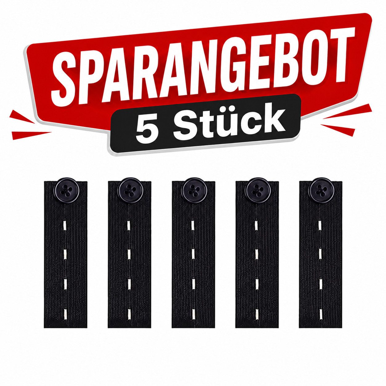 Ware aus aller Welt Bunddehner 5er Set Hosenbund-Erweiterung elastisch 8 x 2,5 cm (5-tlg), Ohne Nähen, flexibel verwendbar, wiederverwendbar