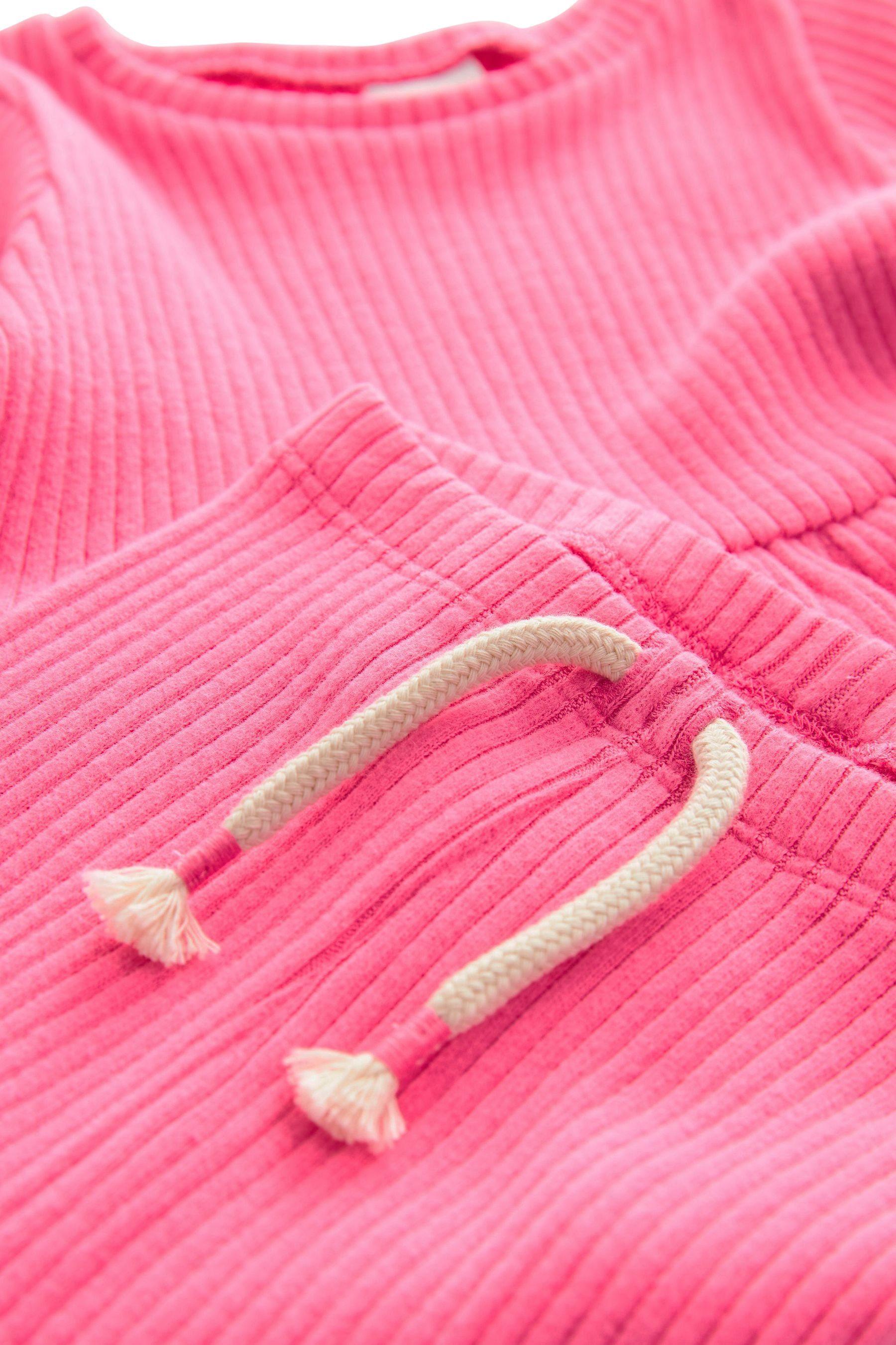 und mit Next Leggings Sweatshirt Bright Shirt Gestricktes & Leggings (2-tlg) Schößchen Pink