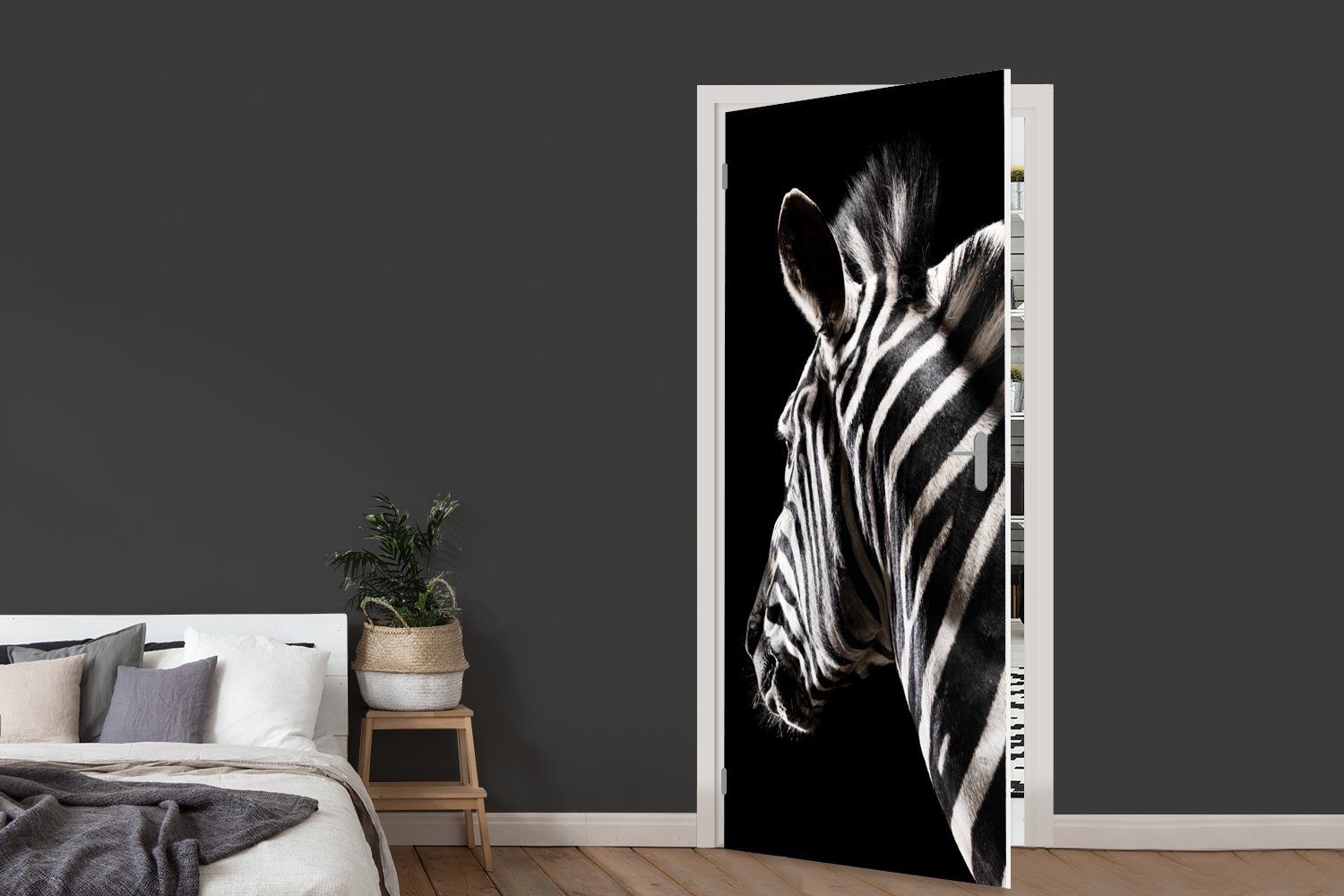 Tiere (1 bedruckt, Türtapete 75x205 Zebra Muster, Wilde für - Tür, - MuchoWow cm Türaufkleber, Fototapete St), Matt,