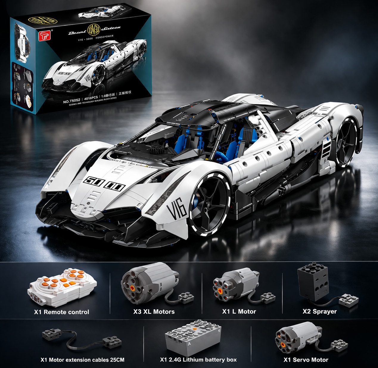 TaiGaoLe TaiGaoLe T5052 Devel Sixteen Super Car 4.016 Teile RC-Version Konstruktions-Spielset, (4016 St)