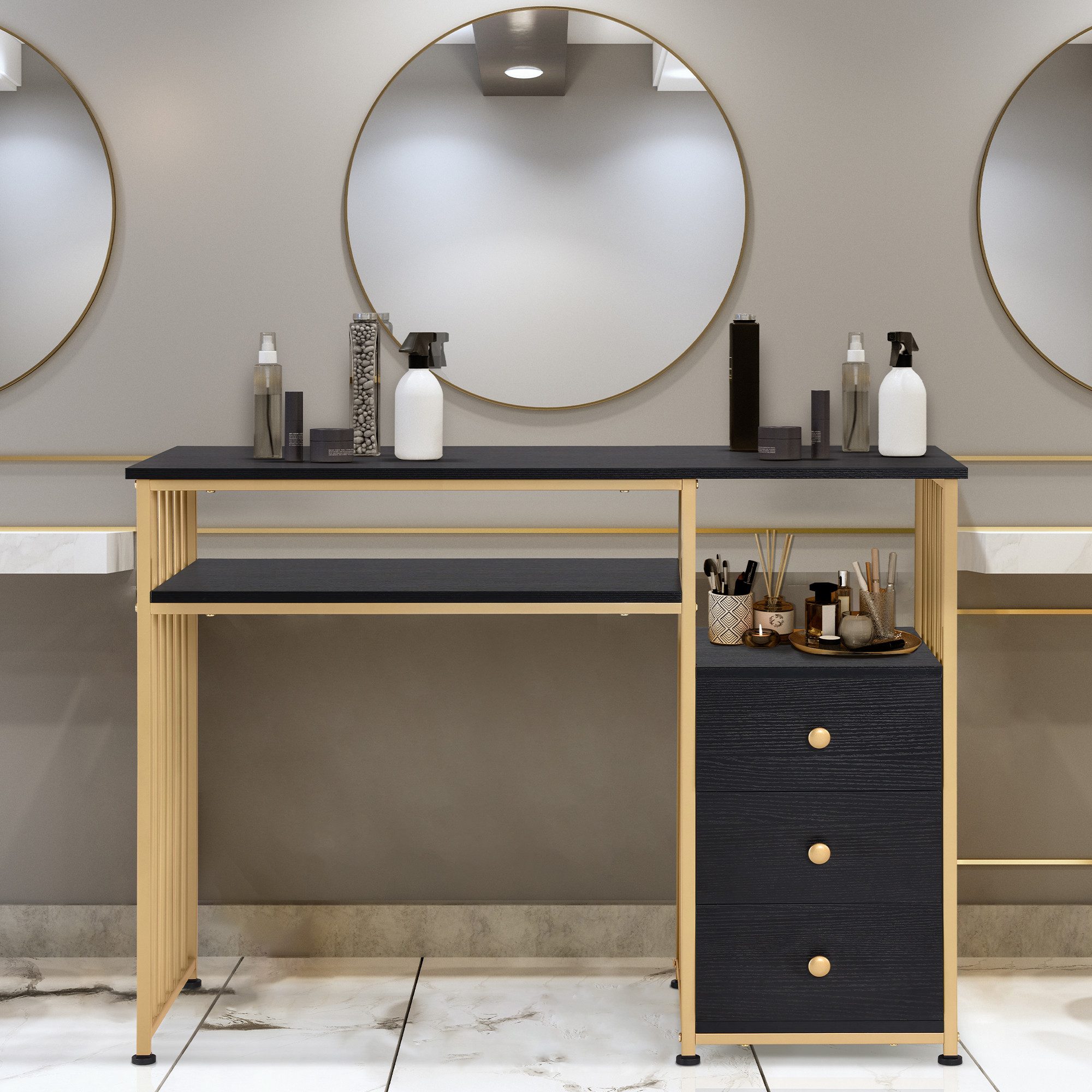 MCombo Schminktisch M MCombo Schminktisch mit Schubladen, Nageltisch 2407, mit Schubladen, aus Holz Metallgestell, ohne Spiegel