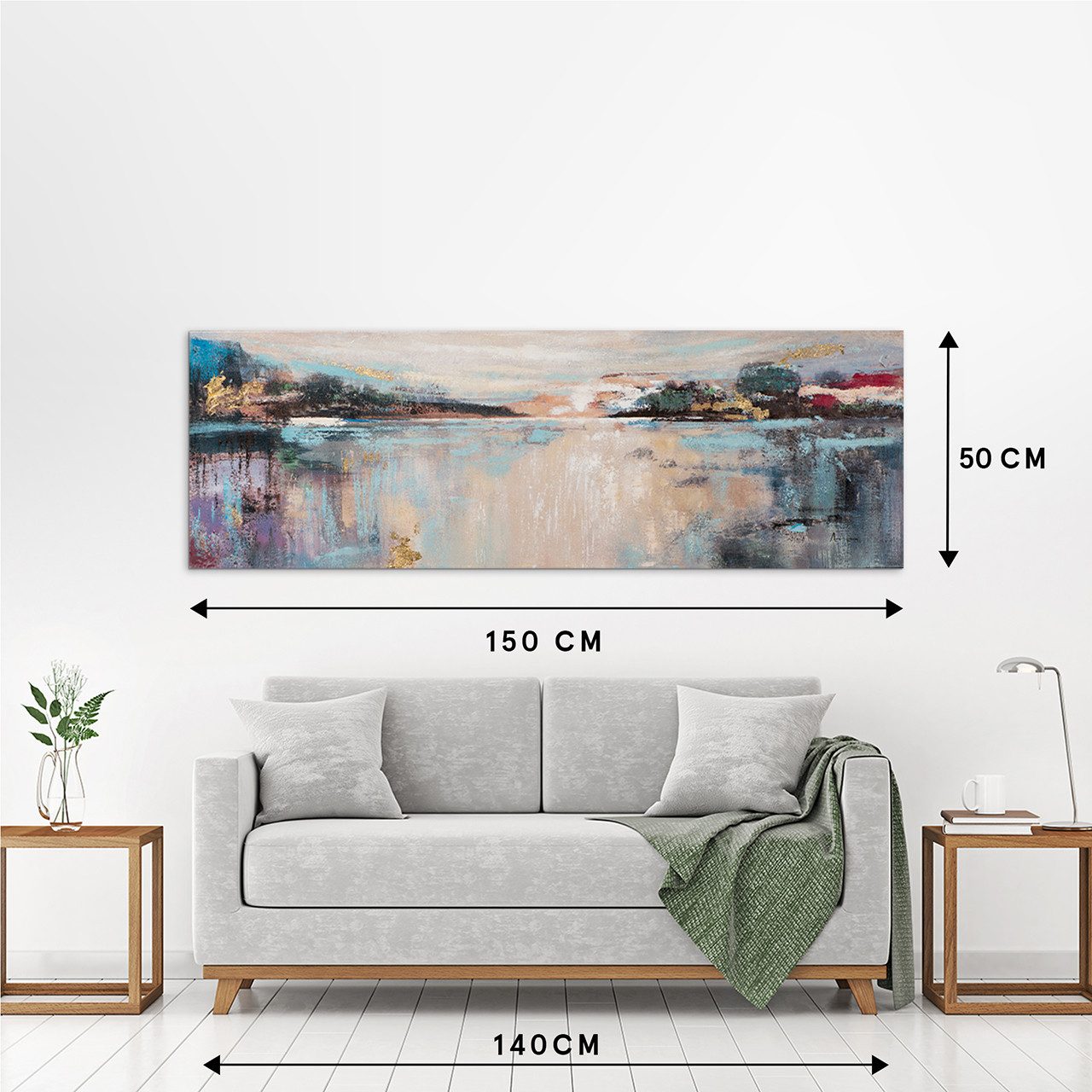 ArtUniverse Gemälde Abstrakter Seeblick 50 x 150 cm, Abstrakt
