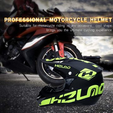 UIGJIOG Motorradhelm Ideales Geschenk für Motorradfahrer, ATV Motorradhelm D.O.T Zertifizierter Helm Mit Brille Handschuhe