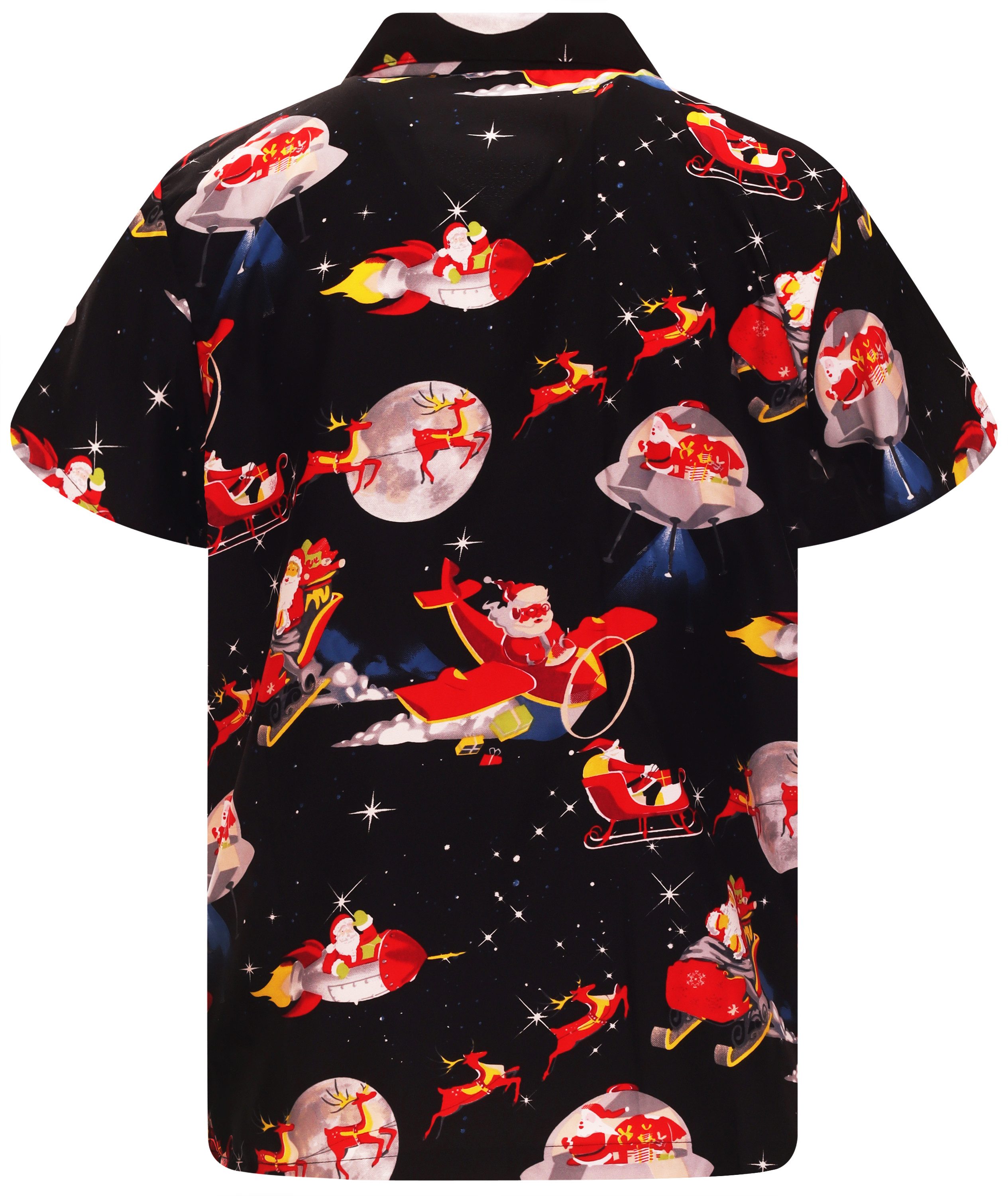King Kameha Hawaiihemd Christmas Space Santa Kurzarm Front-Tasche Unisex