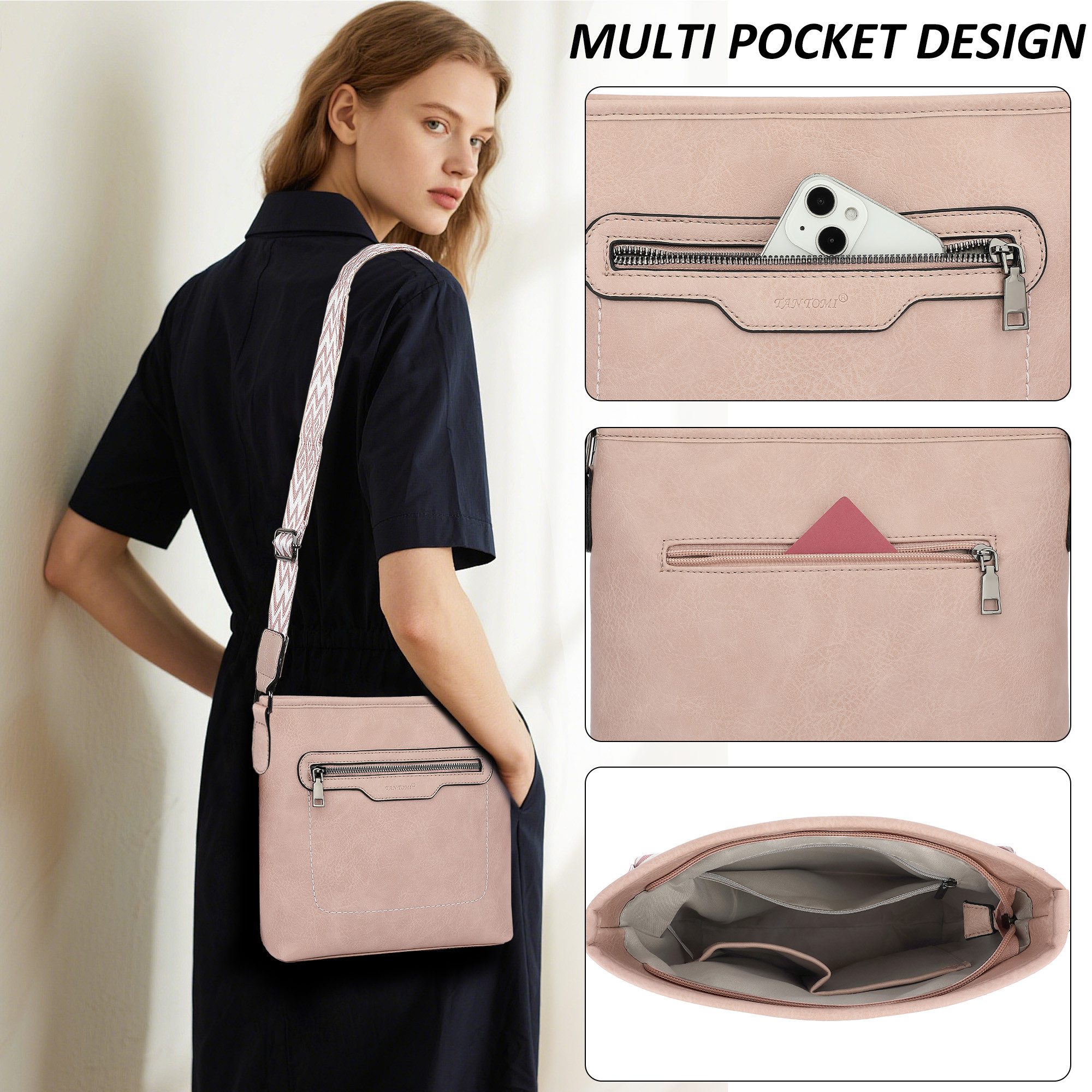 TAN.TOMI Schultertasche Henkeltasche für Damen Modische Umhängetasche Crossbody Bag, Multi-Taschen-Design, Gesäßtasche, verstellbare Schultergurte