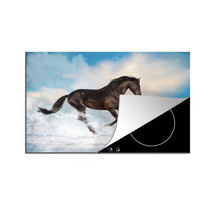 MuchoWow Herdblende-/Abdeckplatte Schwarzes Pferd im Schnee Vinyl (1 tlg) induktionskochfeld Schutz für die küche Ceranfeldabdeckung
