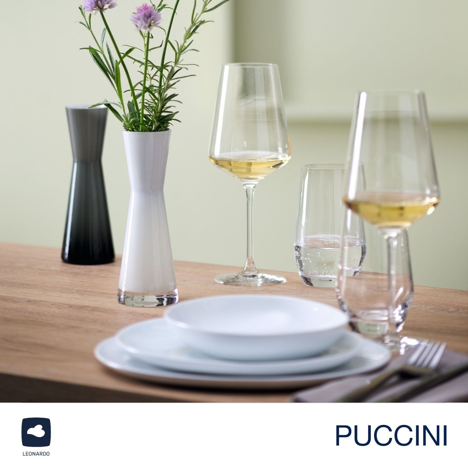 LEONARDO Weißweinglas Gläser-Set PUCCINI + Poliertuch, 7-teilig, 7-tlg., Kristallglas, 6 Weisswein Gläser, 560 ml, mit Poliertuch