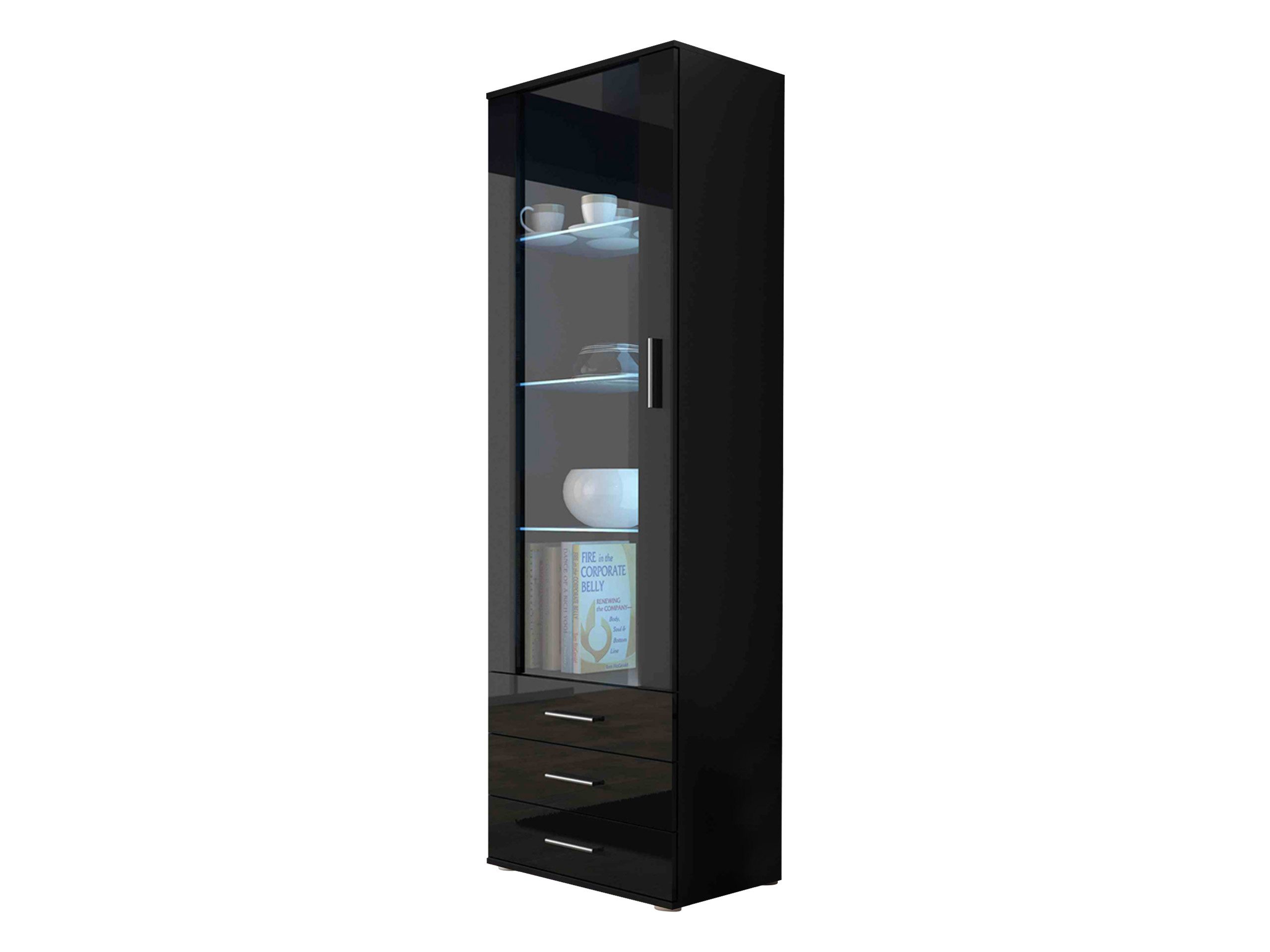 MIRJAN24 Vitrine Soho S01 (mit Drehtür und drei Schubladen) 60x41x192 cm, Beleuchtung als Option