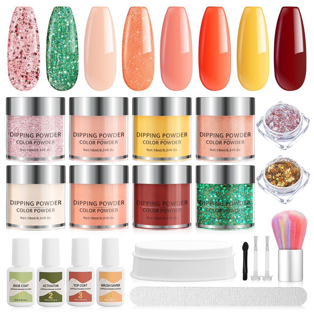 GLAMADOR Nageldesign Zubehör, 18-tlg., 8 Farben Tauchpulver 10ml Nägel-Set