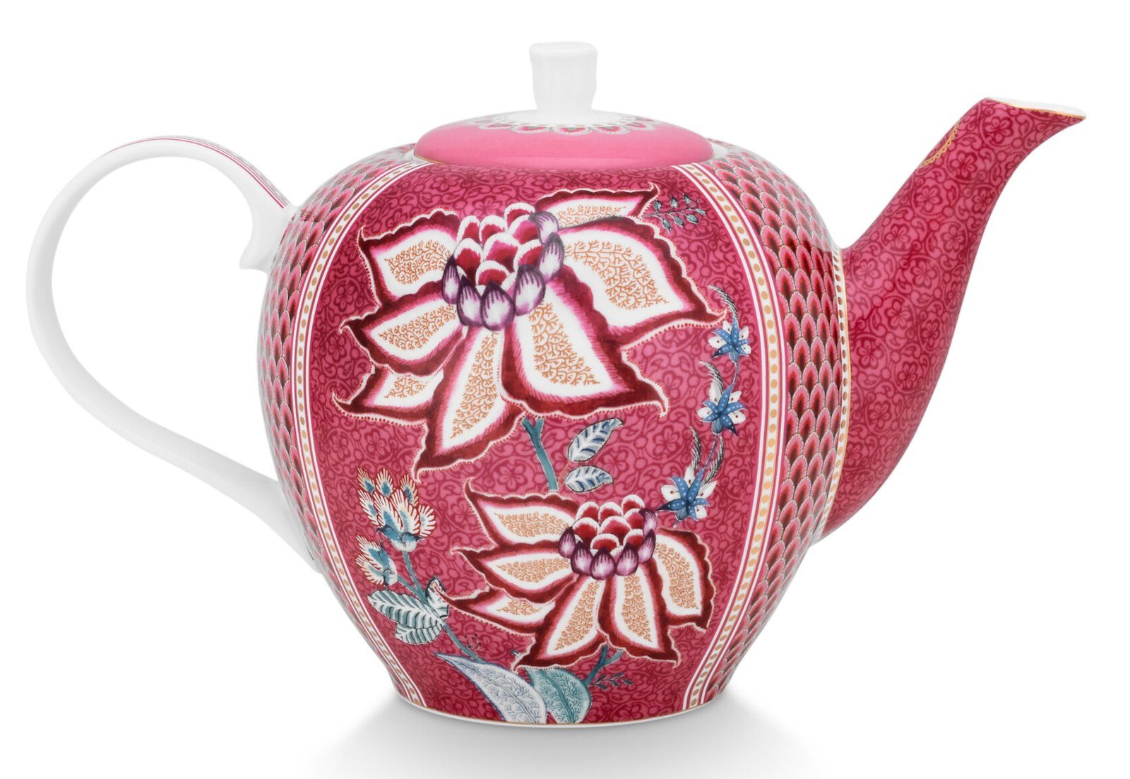 PiP Studio Teekanne Flower Festival Teekanne large dark pink 1,6 l, Tea Pot Large Flower Festival Dark Pink 1.6ltr