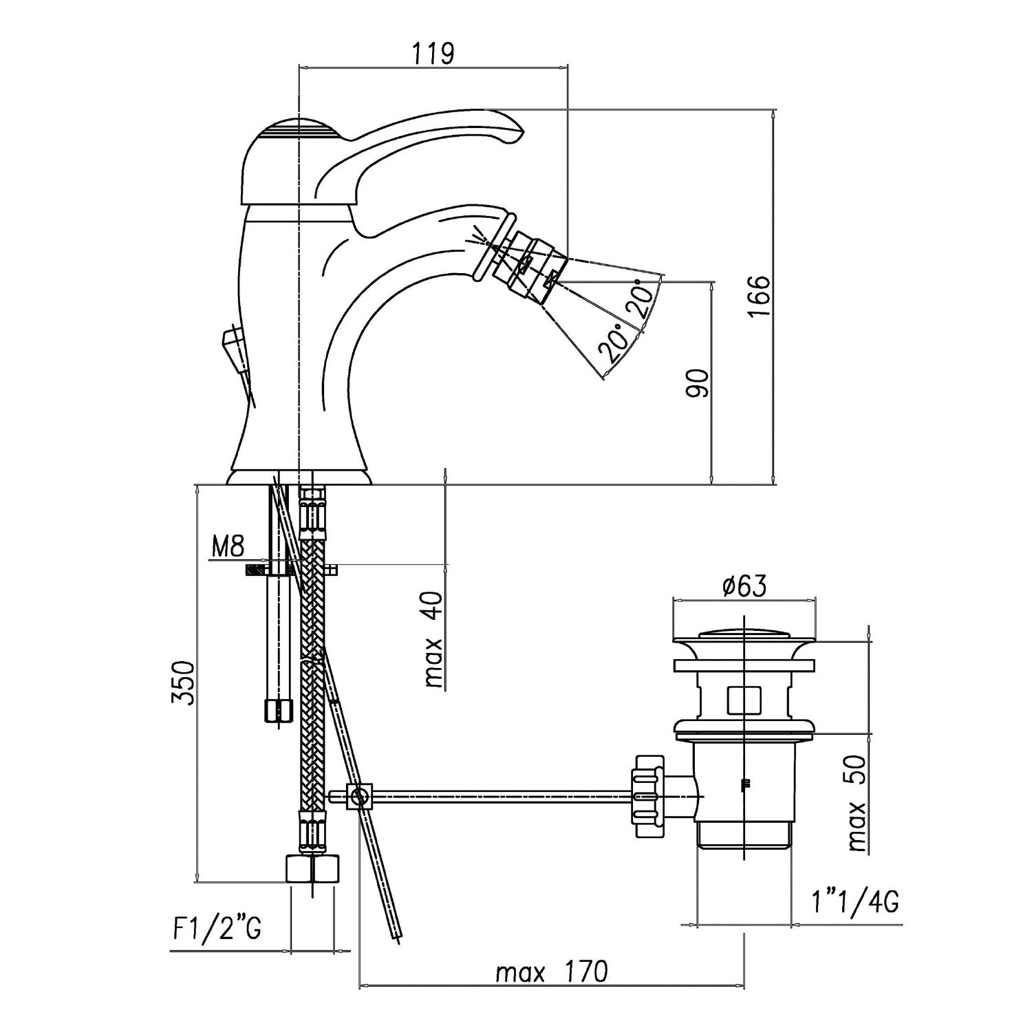 Sapho Bidetarmatur KIRKÉ Bidetarmatur mit Ablauf, Gold Sapho-KI03Z