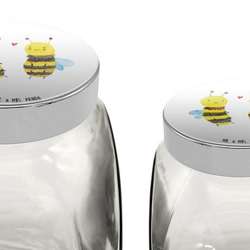 Mr. & Mrs. Panda Vorratsglas XL 2000ml Biene Verliebt - Weiß - Geschenk, Glasdose, Aufbewahrungsdo, Premium Glas, (1-tlg), Stilvoll & Praktisch