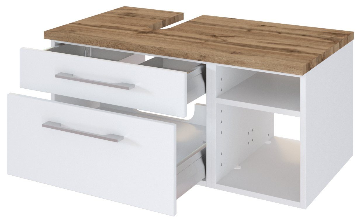 HELD MÖBEL Unterschrank Unterbeckenschrank Davos 90 cm (links) weiß/matt weiß