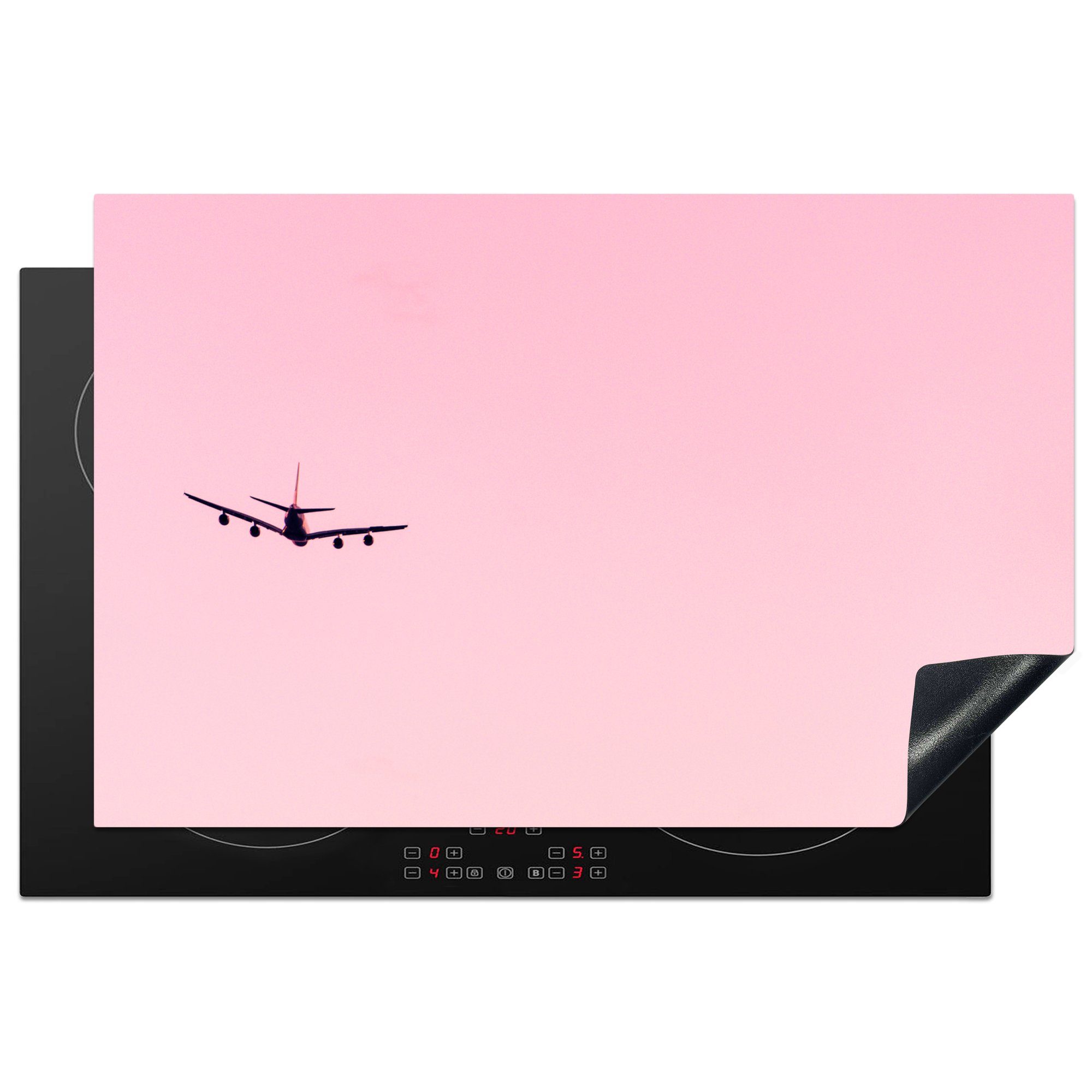 MuchoWow Herdblende-/Abdeckplatte in Flugzeug rosa die 81x52 tlg), einem Aufsteigendes Vinyl, für cm, Himmel, (1 Ceranfeldabdeckung küche, Schutz Induktionskochfeld