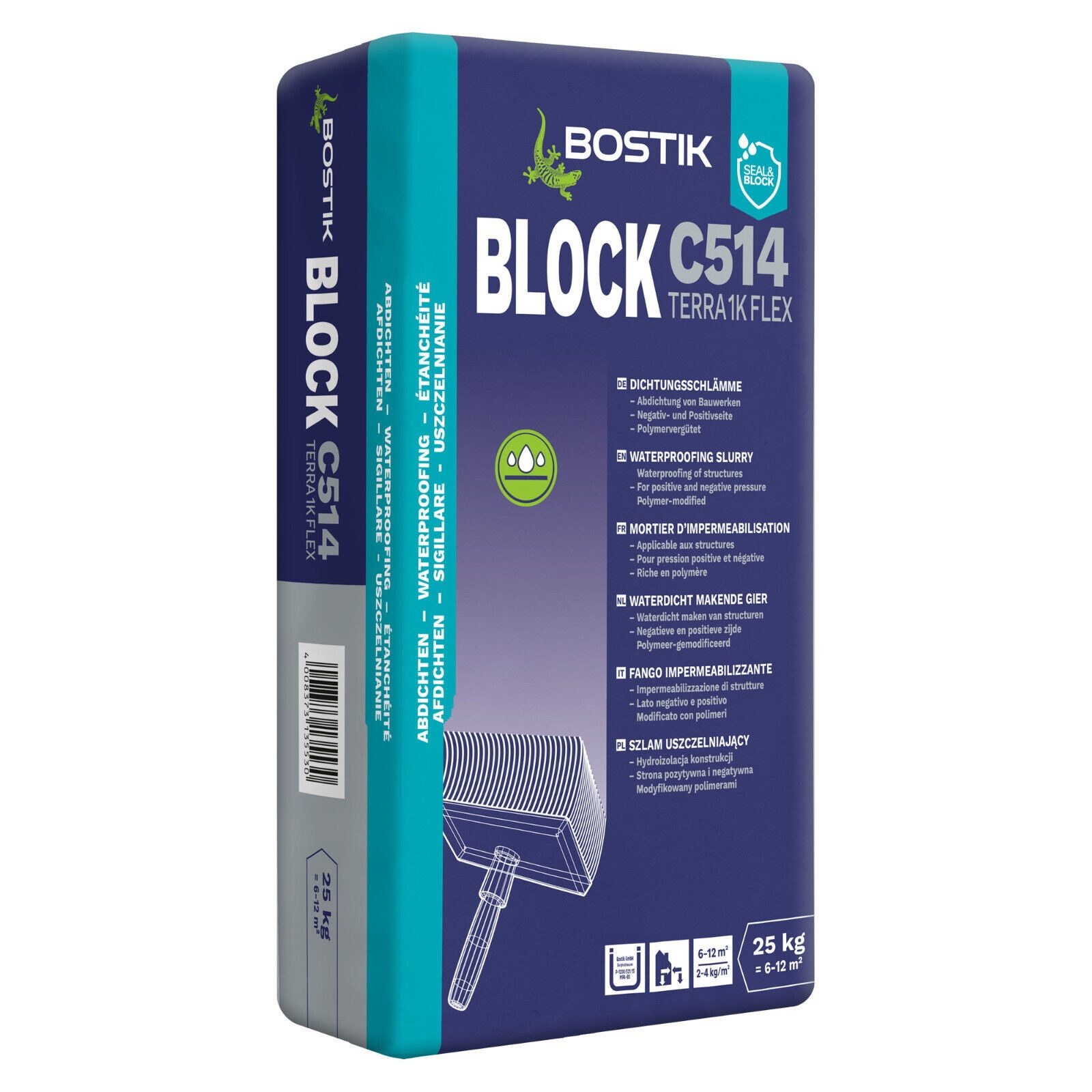 BOSTIK Spachtelmasse Bostik Block C514 Terra 1K Flex 25kg Sack Dichtschlämme, Für alle tragfähigen und mineralischen Untergründe geeignet