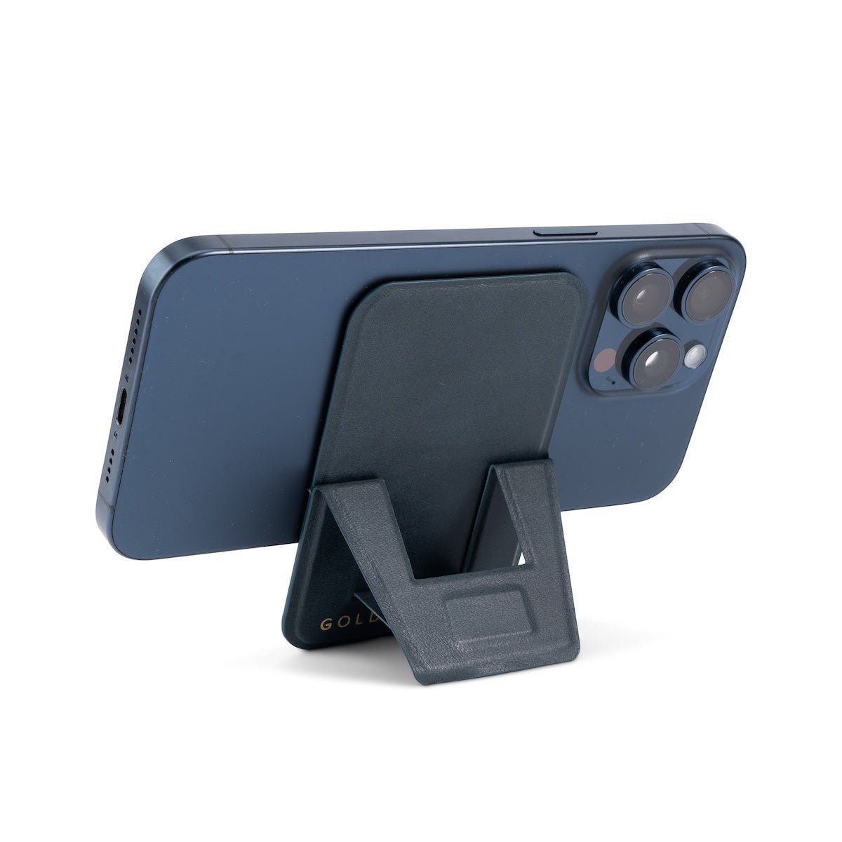 GOLDBLACK Smartphone-Halterung GOLDBLACK MagFlex Leder Handy Ständer Luxe blau mit Fingerhalter