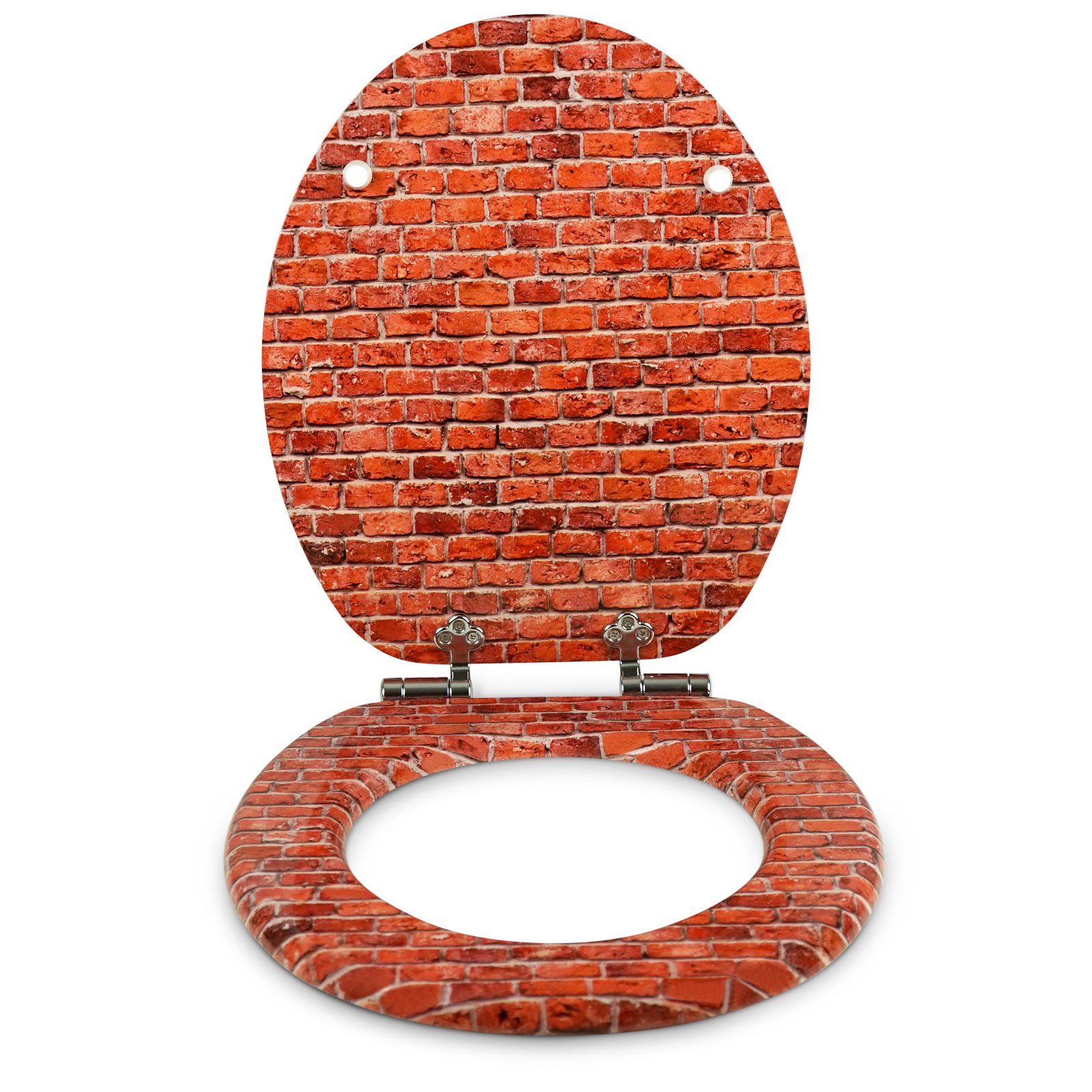 Sanfino WC-Sitz "Bricks“ Premium Toilettendeckel mit Absenkautomatik aus Holz, bunter WC Sitz mit Motiv, hoher Sitzkomfort, einfache Montage