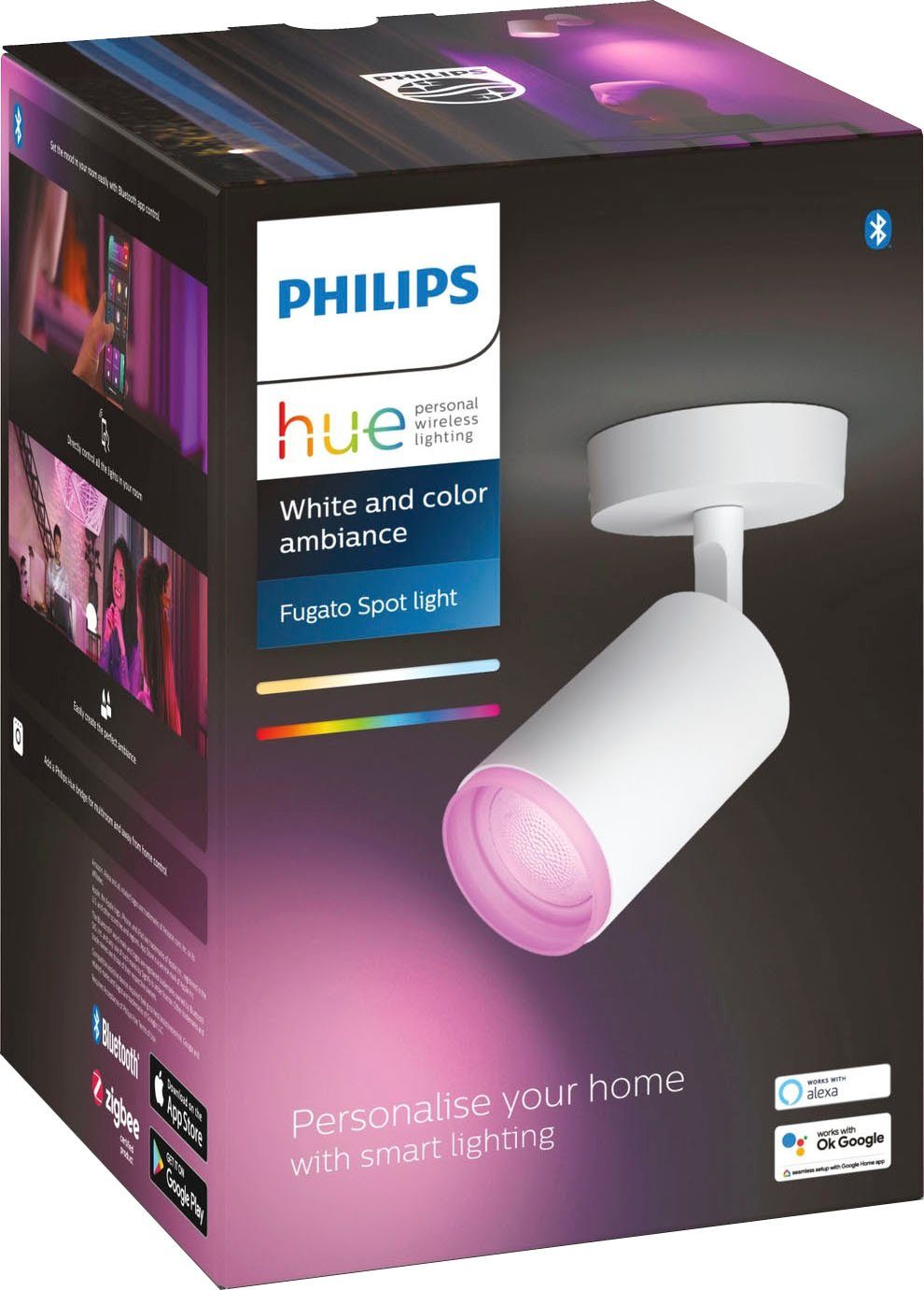 Fugato, Farbwechsler Flutlichtstrahler Dimmfunktion, Leuchtmittel wechselbar, Hue LED Philips