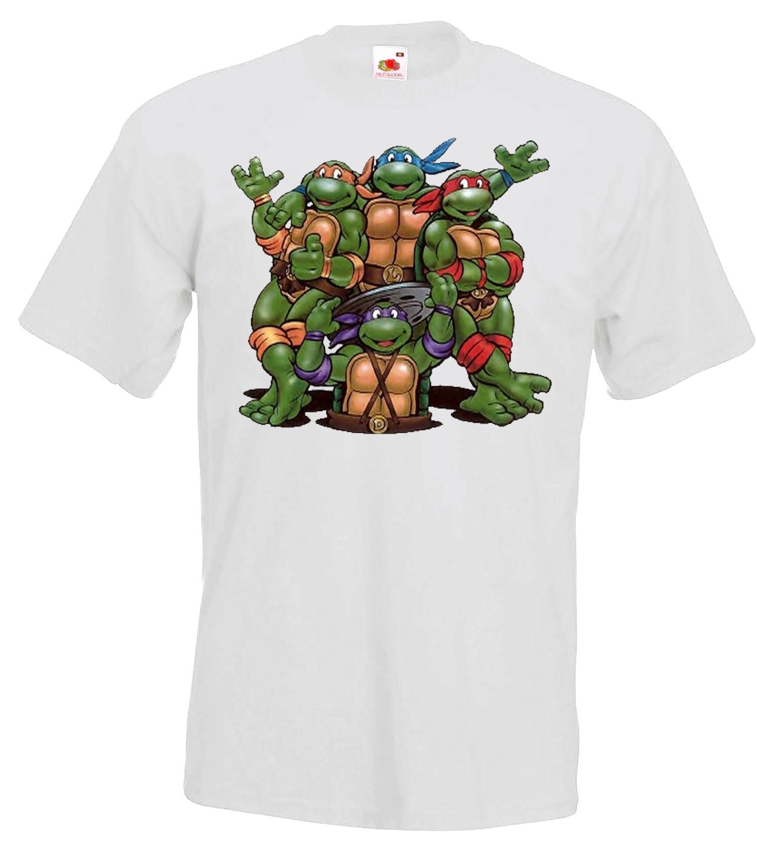 Designz Frontprint für trendigem Weiß T-Shirt Turtles mit T-Shirt Herren Youth Bande