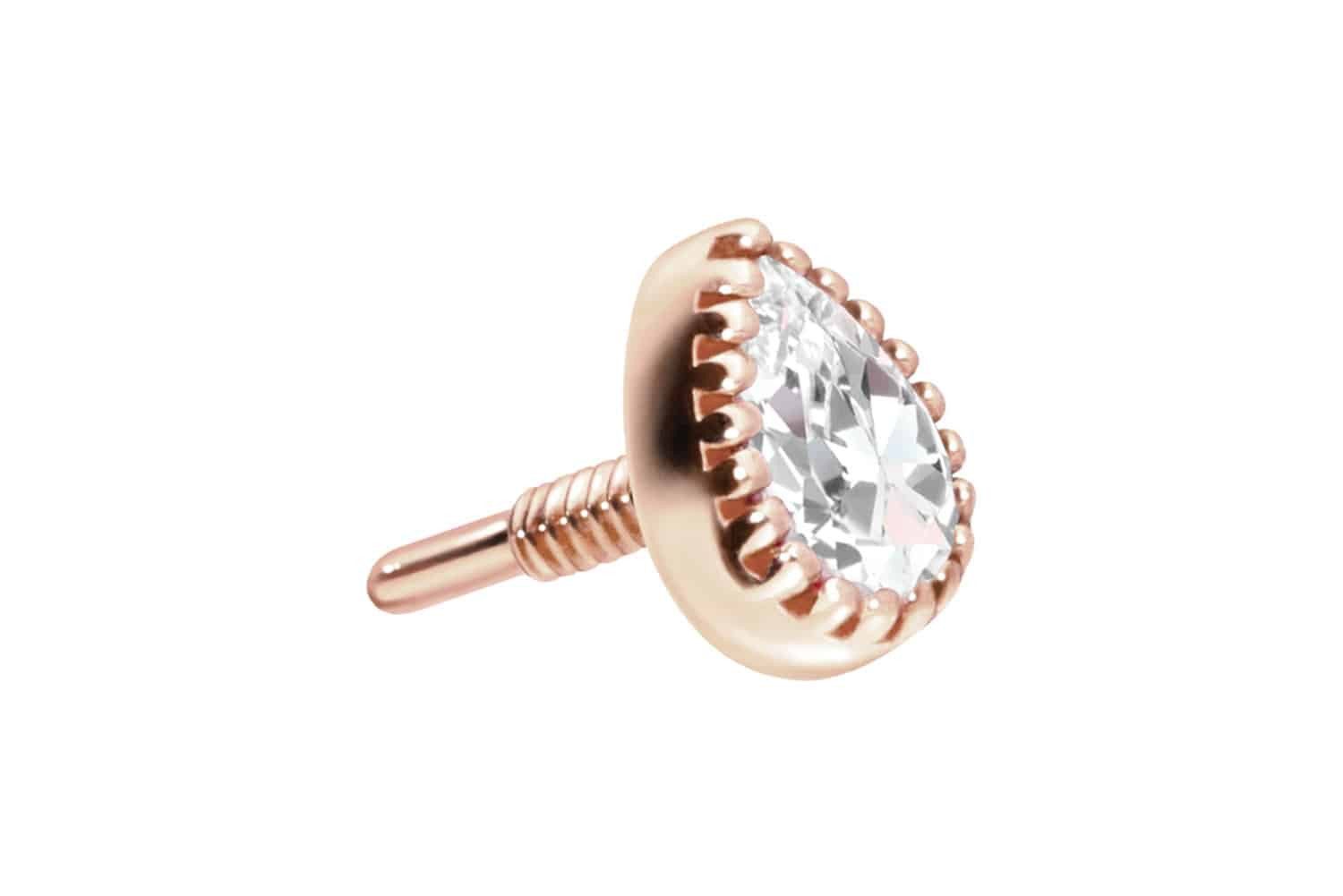 Piercing-Set 14 Karat Gold Schraubaufsatz mit Außengewinde MOISSANIT-TROPFEN
