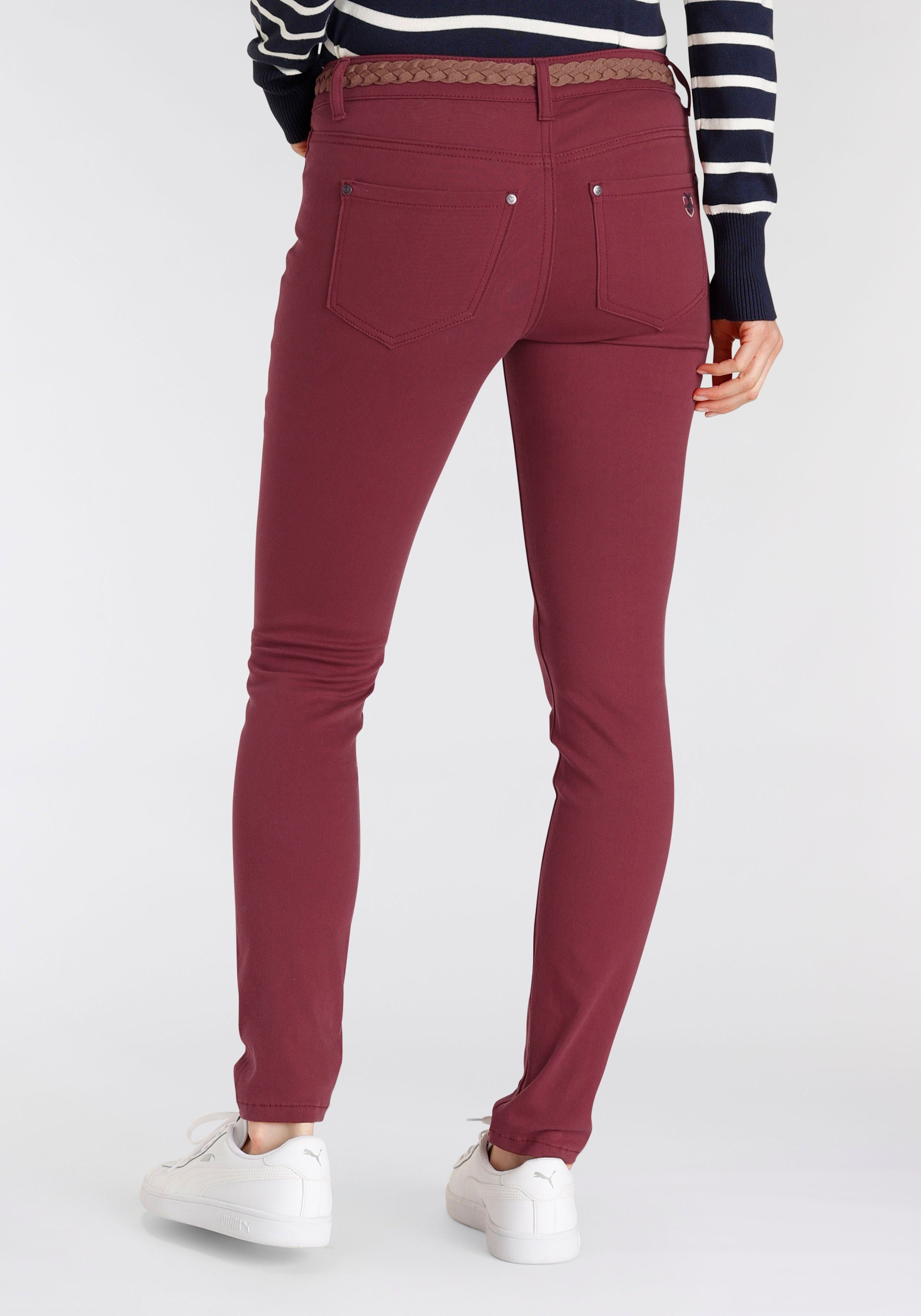 DELMAO Gürtel) ---NEUE Slim-fit-Jeans MARKE! bordeaux Flechtgürtel 2-tlg., mit modischem (Set, mit