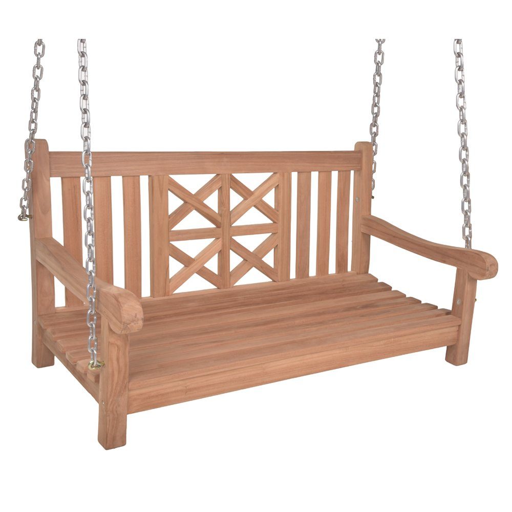 Lomadox Gartenbank GAZA-120, Freischwinger Hängebank aus Teakholz in natur, B/H/T: 120/62/66 cm