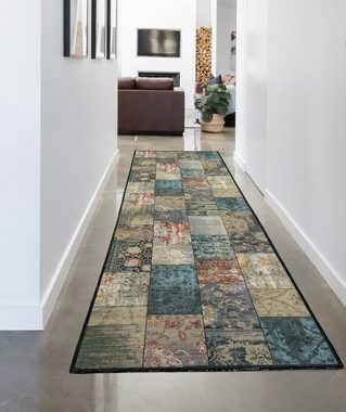 Teppich Eleganter Teppich mit Quadraten modern orientalisch gemustert bunt braun grau orange, Carpetia, rechteckig, Höhe: 7 mm