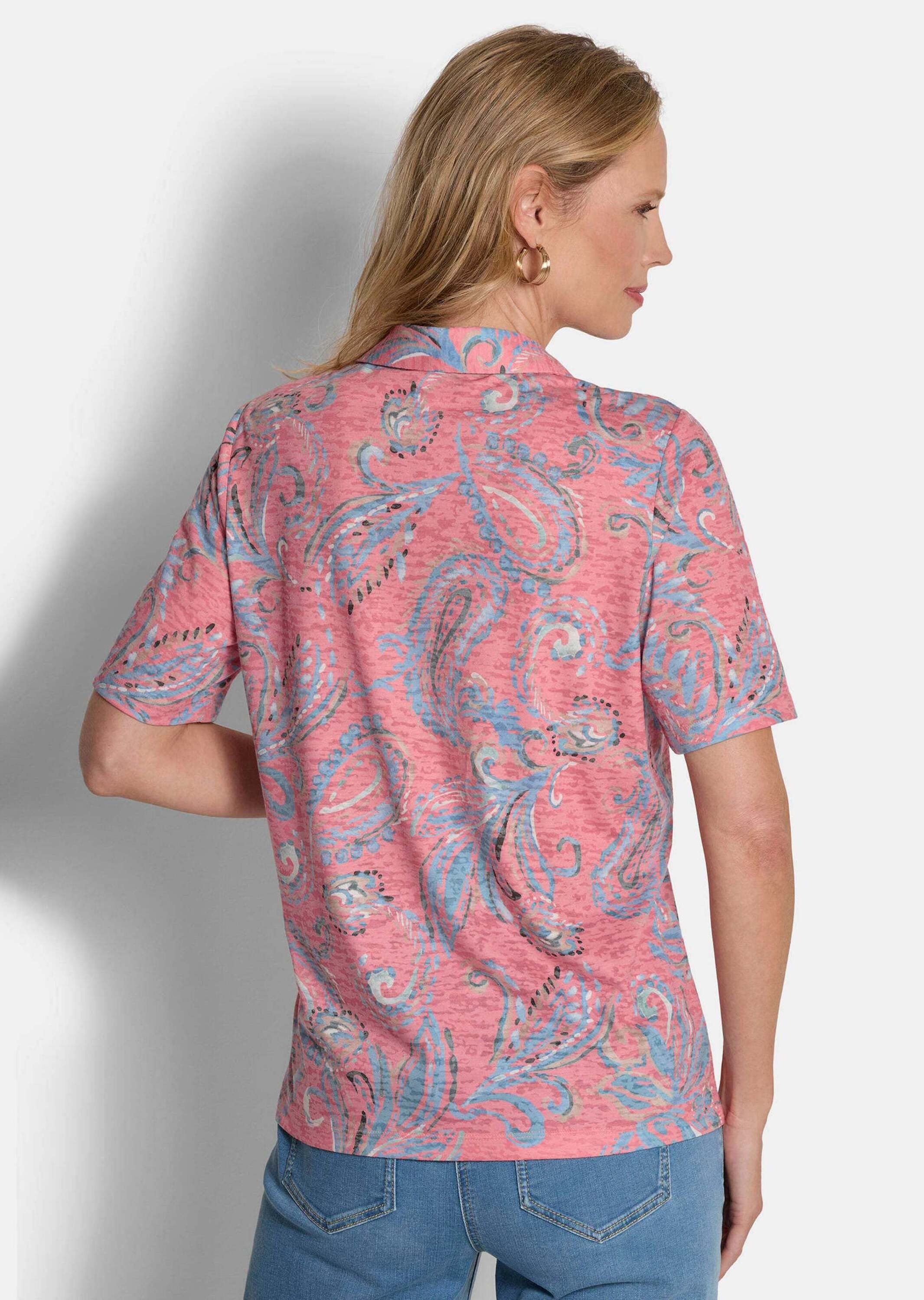 GOLDNER Print-Shirt Blusenshirt mit Paisley-Muster Ausbrenner-Shirt mit Hemdkragen, V-Ausschnitt und Halbarm