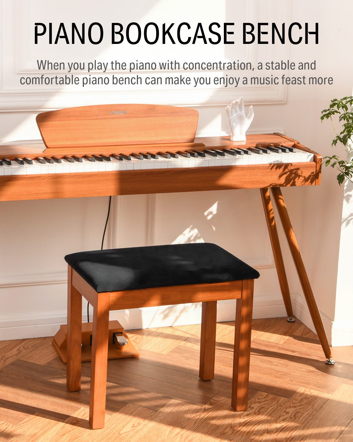 Donner Digitalpiano E-Piano 88 Tasten Hammermechanik Keyboard 128 Polyphonie DDP 80 (Set, mit Notenständer, Dreifachpedal, Netzteil), für Anfänger,Elektrisches Tastaturklavier zu Hause,128 Polyphonie