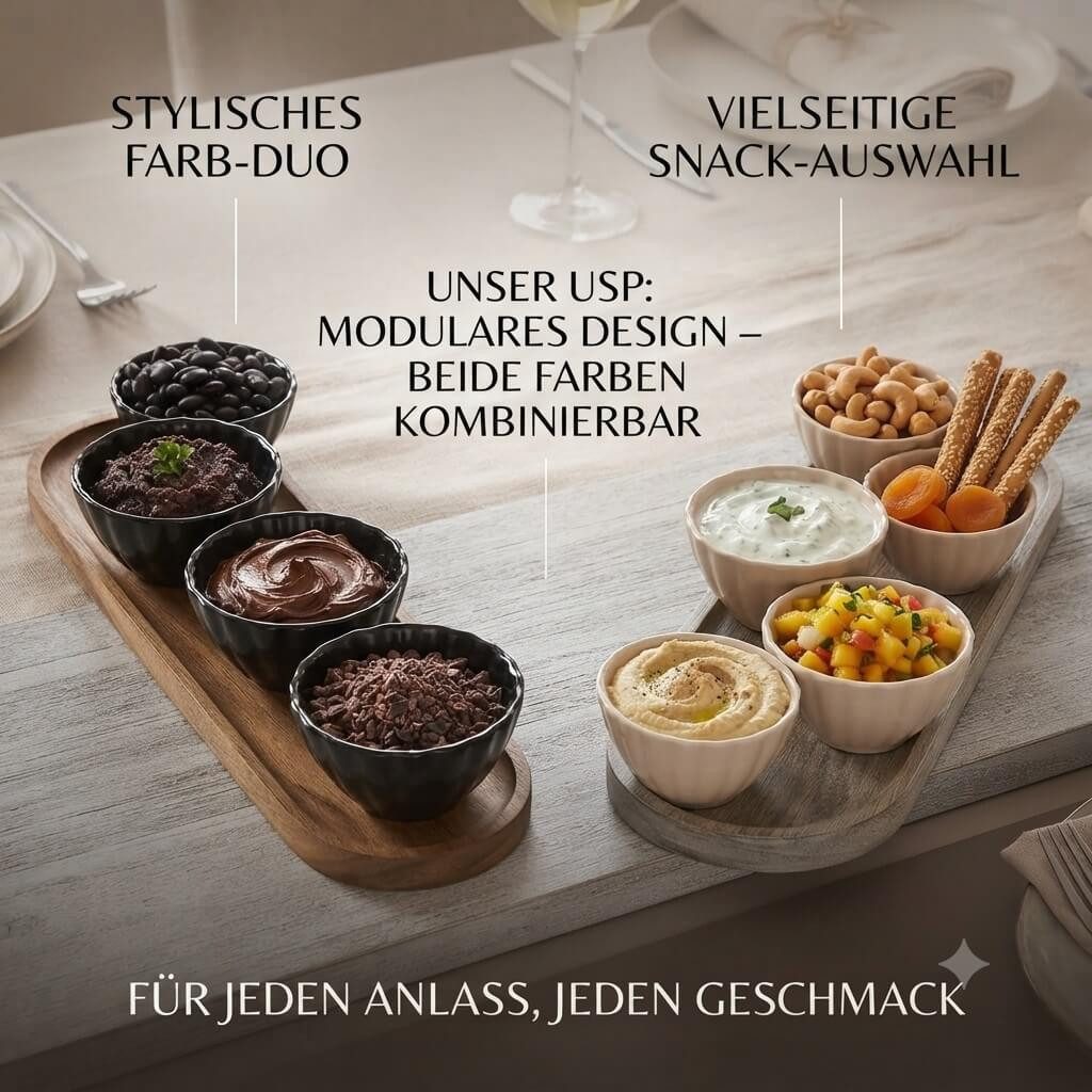 Jens Living Servierschale Servierset Muschelschalen, Akazienholz & Keramik, Dip- & Snackschalen, Holz, Keramik, (4-tlg), Akazienholz, Muschelschalen, Keramik, lebensmittelecht