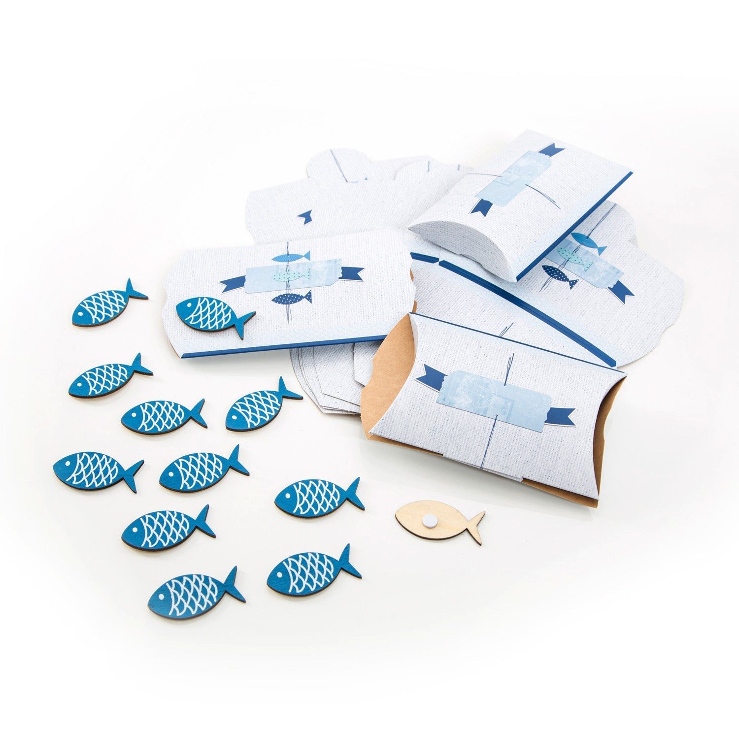 Logbuch-Verlag Geschenkbox 22 Teile Set maritime Tisch-Deko: 10 kleine Geschenkboxen blau weiß