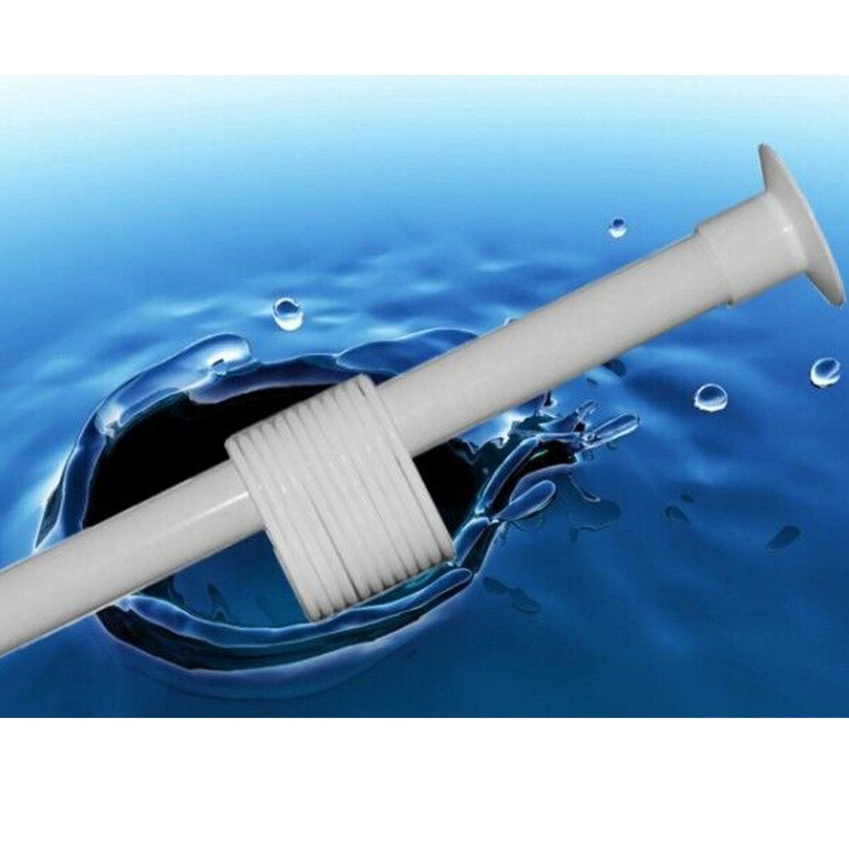 Ekershop Duschvorhangstange Weiß Duschstange 120 - 210 cm Teleskopstange Klemmstange inkl. Ringe, Ø 24 mm, ausziehbar, kürzbar, geklemmt, für Duschvorhang mit Duschvorhangringe