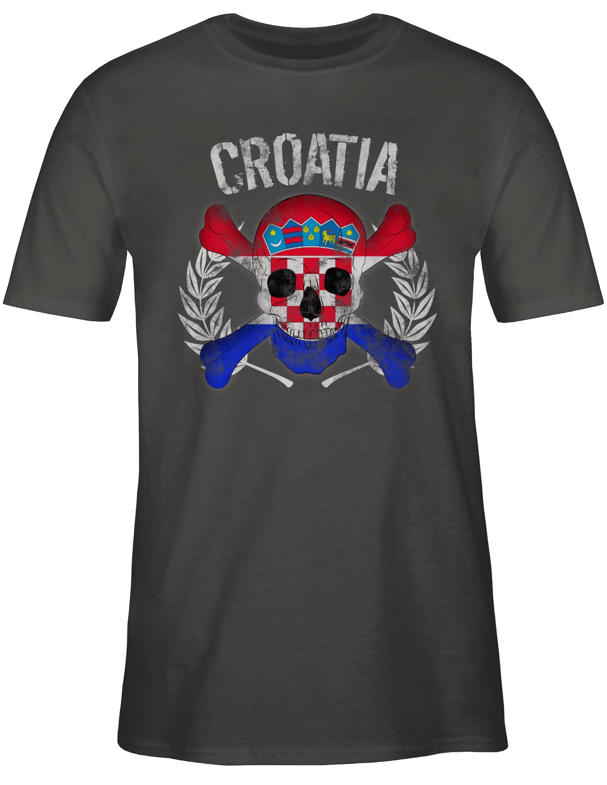 Kroatien Totenkopf 2 Croatia Dunkelgrau 2024 T-Shirt Shirtracer Fussball EM WM