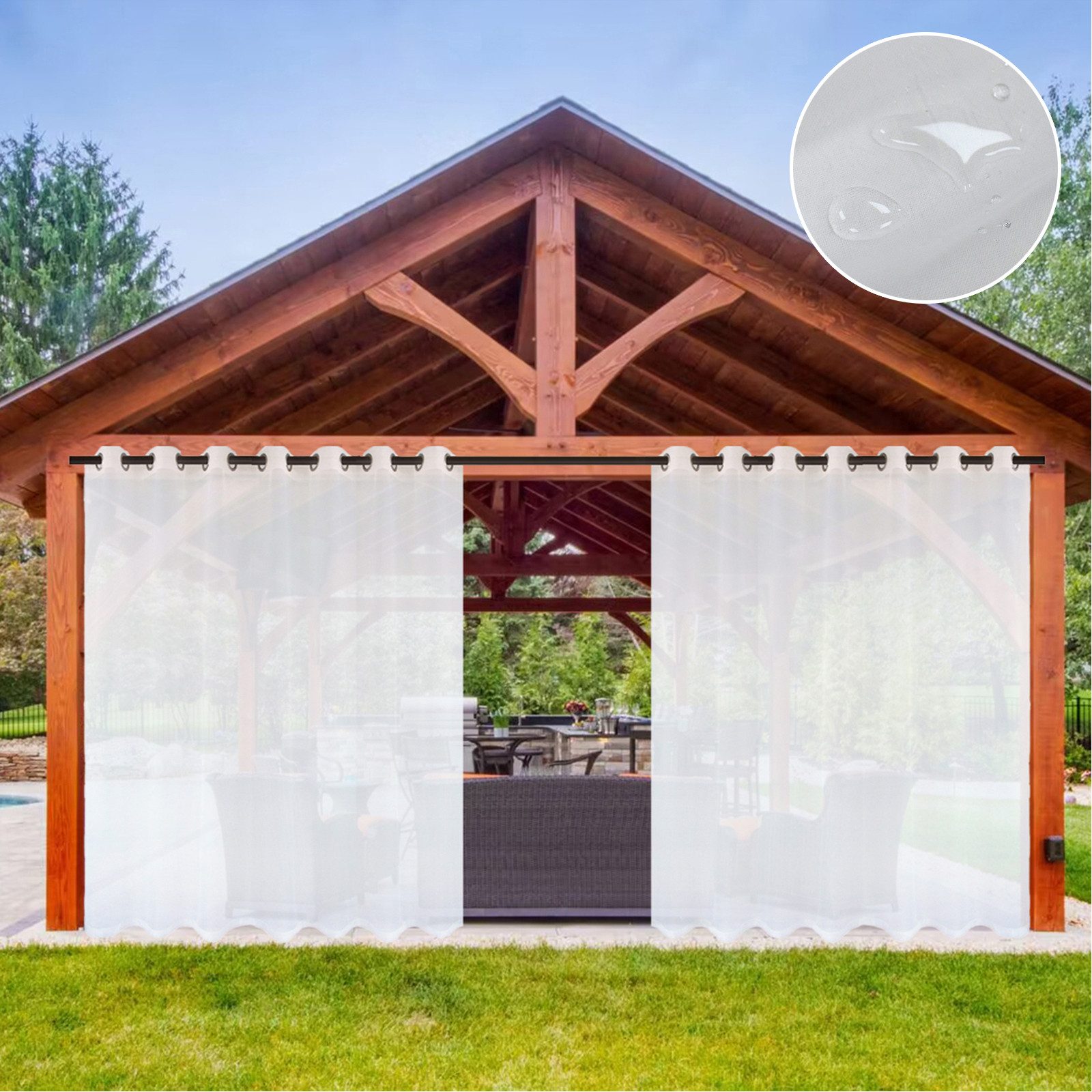 BTTO V&G Outdoorvorhang Ösen Terrassenvorhang Weiß, Wasserabweisend OutdoorGardinen (2 St), Шторы,Sichtschutz Vorhänge für Balkon Terrasse,Kabelloses Panel