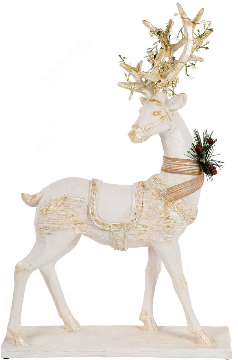 Myflair Möbel & Accessoires Tierfigur »Weihnachtsdeko« (1 St), Hirsch mit geschmücktem Geweih, aus Keramik, Höhe ca. 47 cm