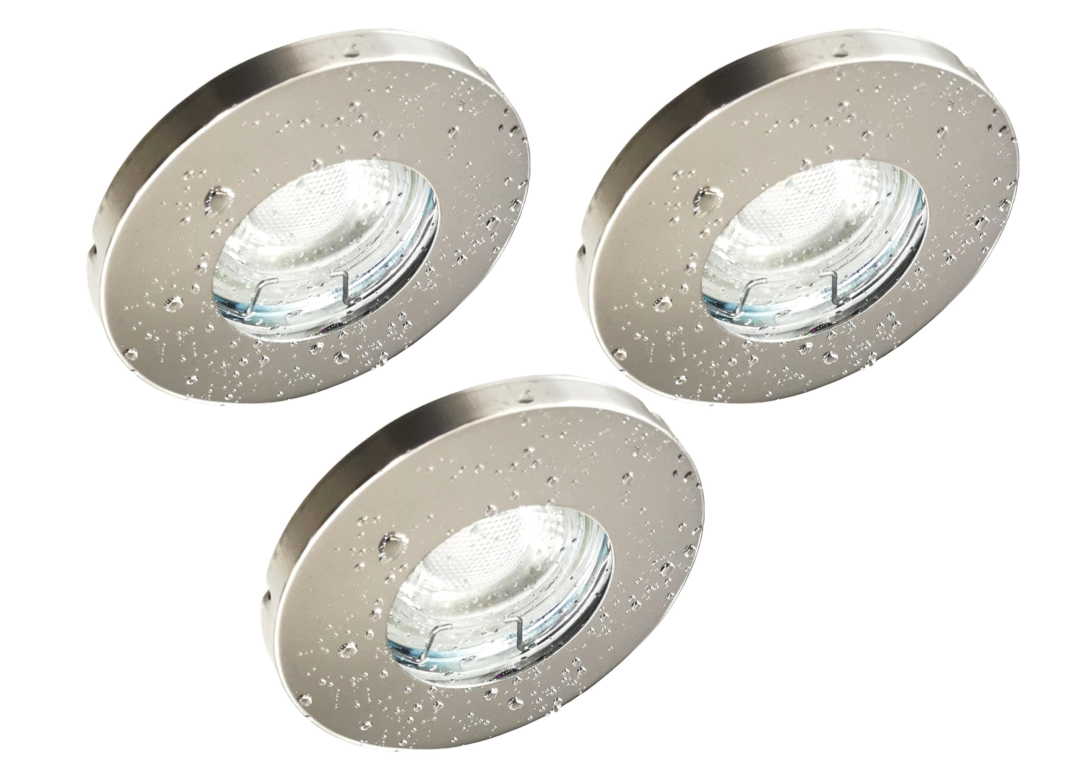 TRANGO LED Einbauleuchte, 3er Set IP65 LED Einbaustrahler 6729IP65-038G6KSDAK Edelstahl Chrom inkl. 3x 5 Watt 3-Stufen dimmbar GU10 LED Leuchtmittel 6000K kaltweiss Bad, Außen, Tageslichtweiß, Einbauspot, Deckenleuchte, Deckenspots