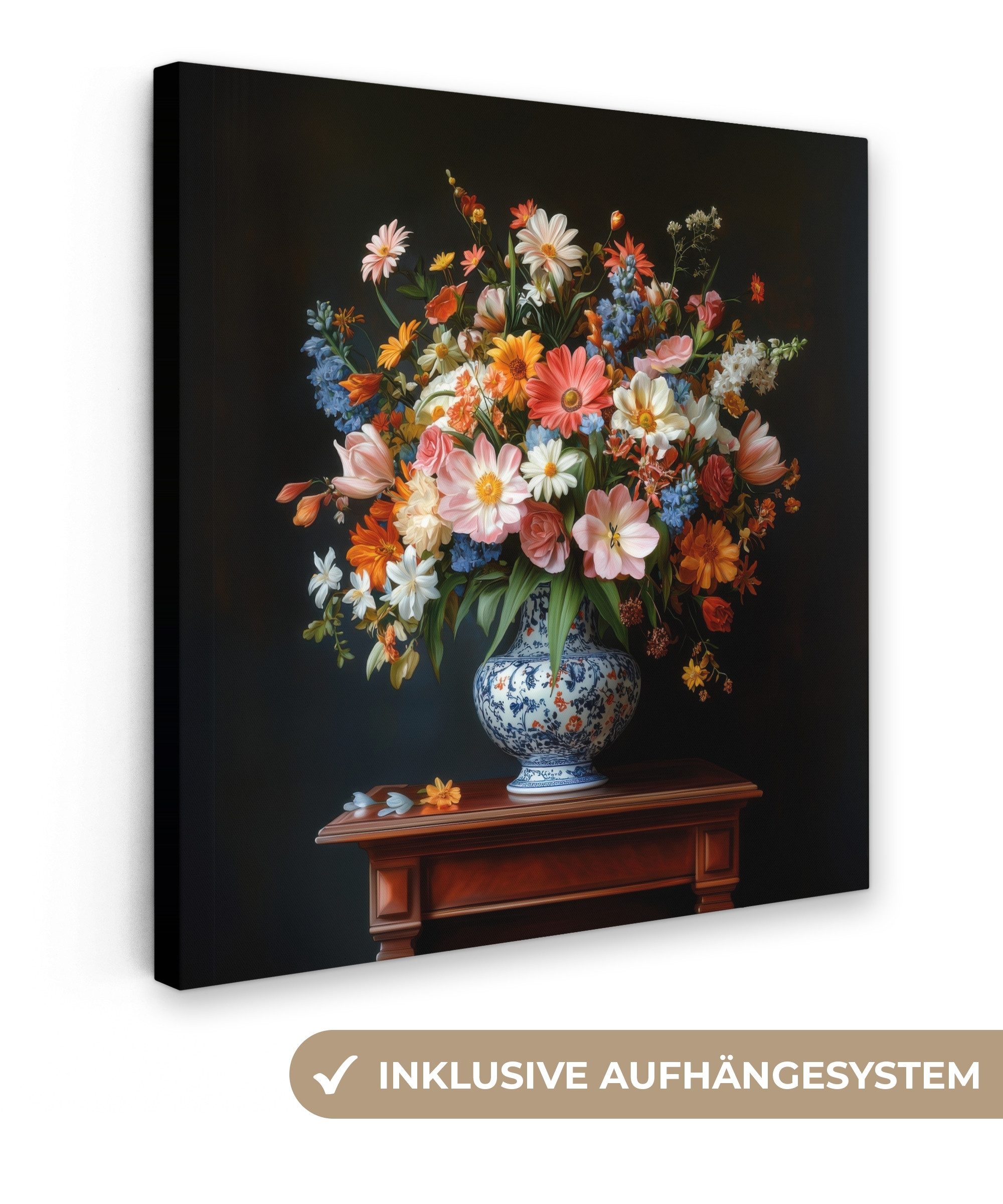Leinwandbild Blumenstrauß - Rosa - Vase