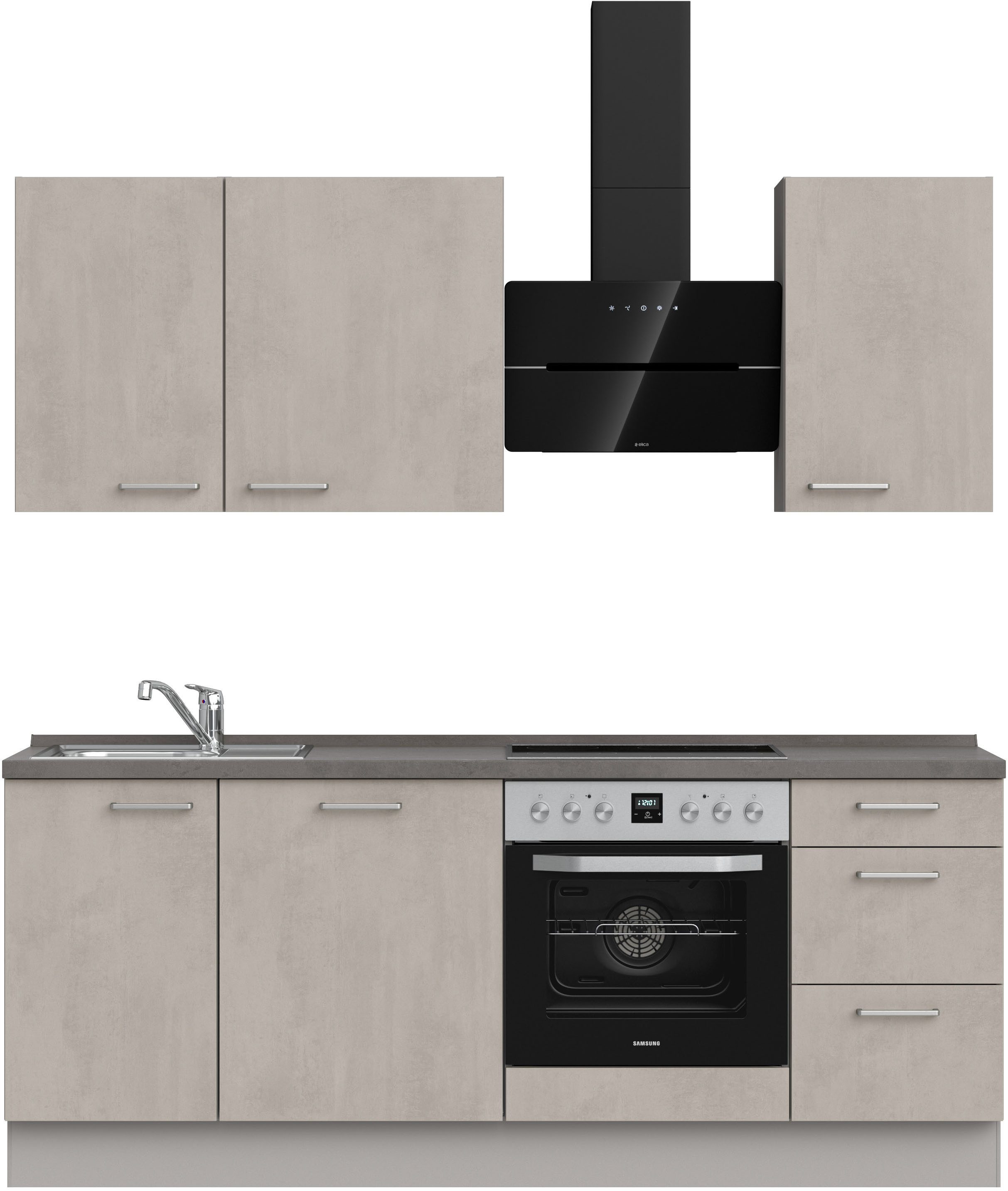 nobilia® Кухниzeile "Riva II", vormontiert, Ausrichtung wählbar, Breite 210 cm, wahlw. mit E-Geräten