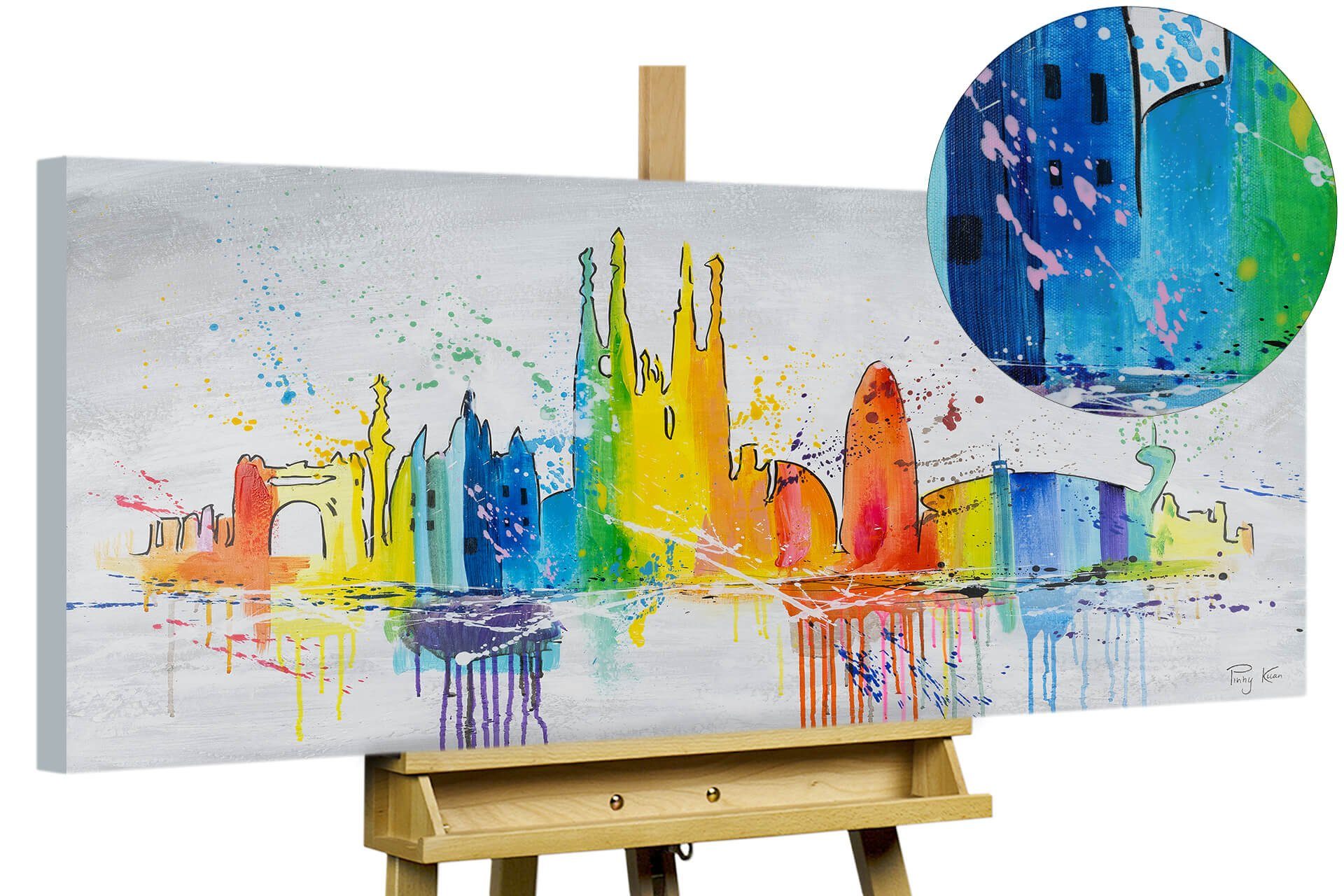 KUNSTLOFT Gemälde Ciudad del Mar 120x60 cm, Leinwandbild 100% HANDGEMALT Wandbild Wohnzimmer