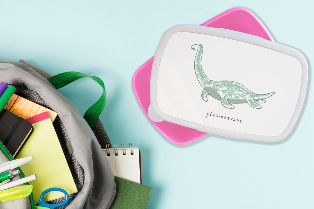 Brotbox Mädchen, Junge Kinderzimmer Dinosaurier Snackbox, für Kunststoff Kunststoff, - (2-tlg), - Lunchbox - - Kinder, Erwachsene, Kind, MuchoWow - rosa Brotdose Mädchen Plesiosaurier