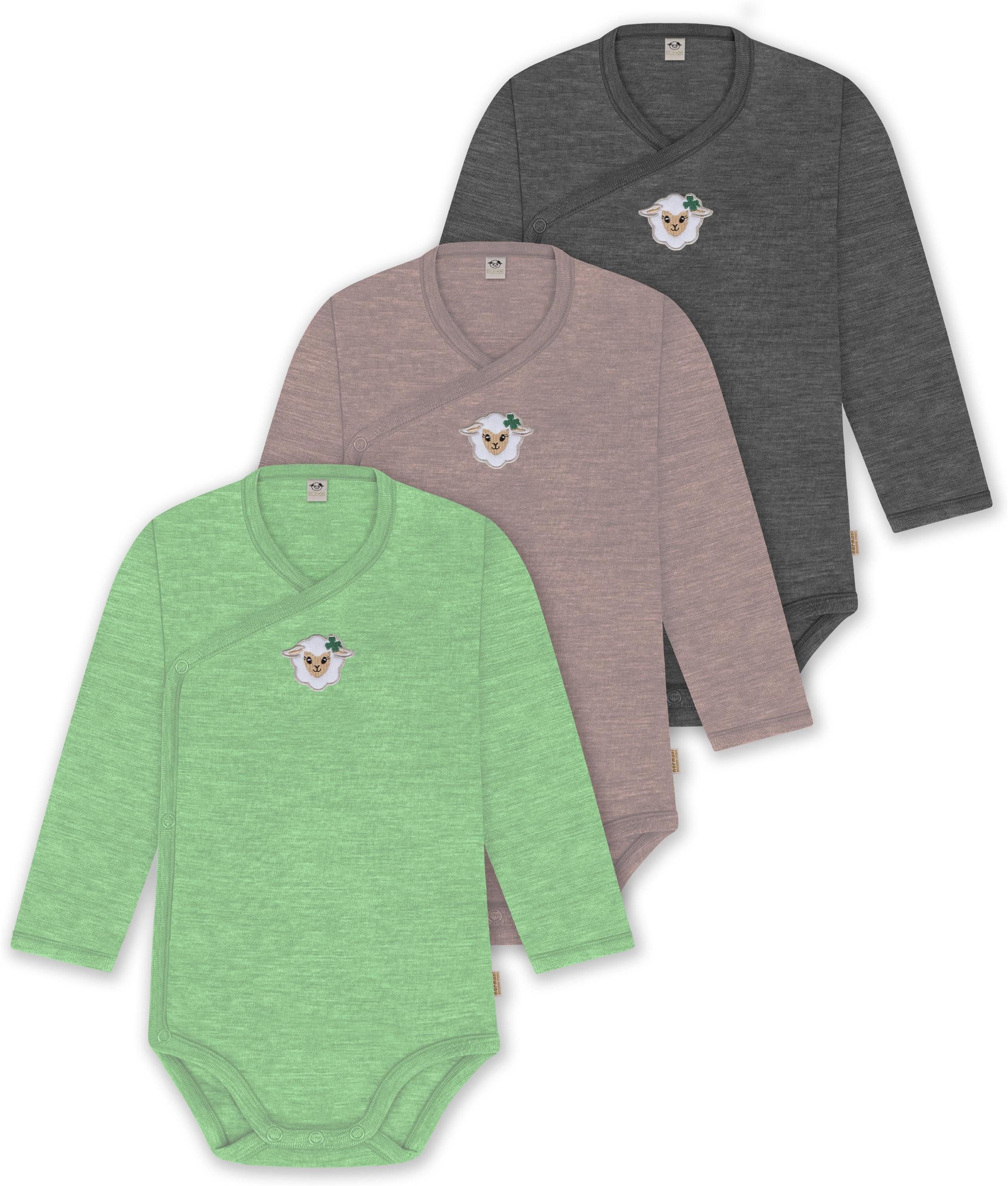normani Langarmwickelbody 3er Set Baby-Body Wickelbody Toddler-Bodysuit Langarm Strampler Wickelbody mit Knopf und langen Ärmeln - 100 % Wolle